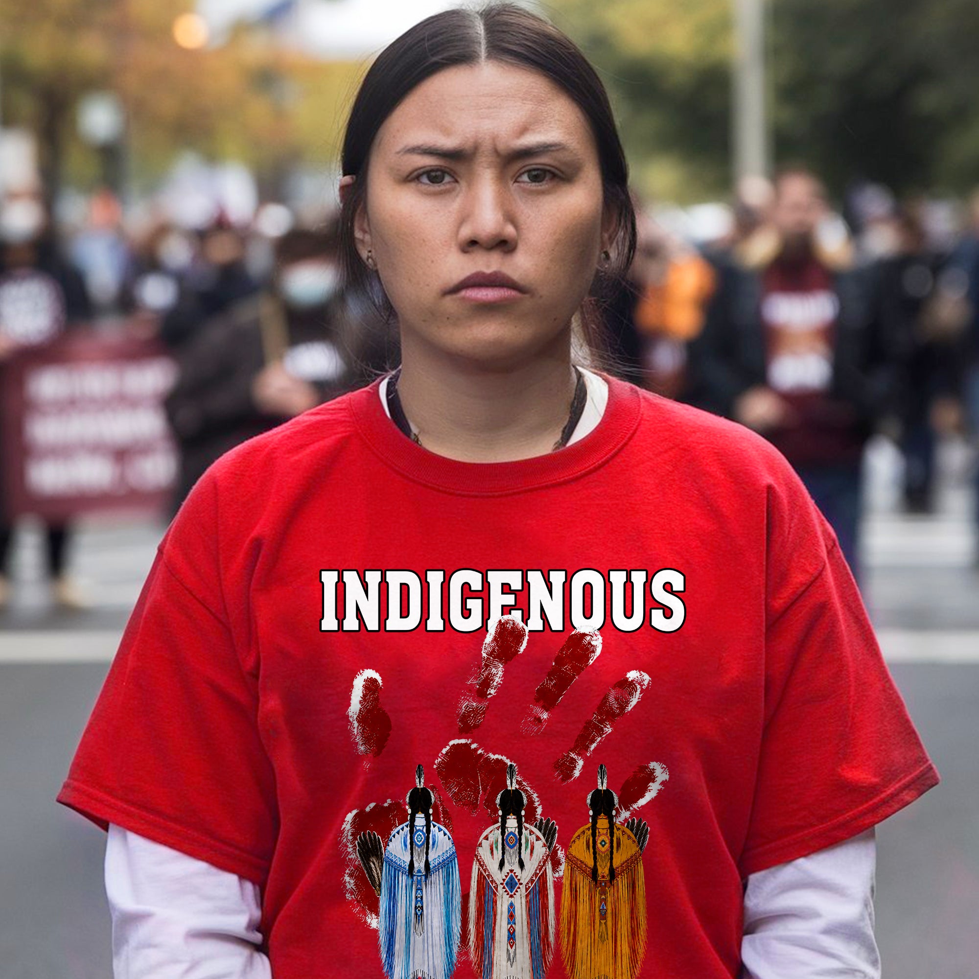 Red Handprint Indigenous Women - MMIW Awareness Three Sisters Unisex T-shirt/T-shirt V-Neck/Hoodie/Sweatshirt