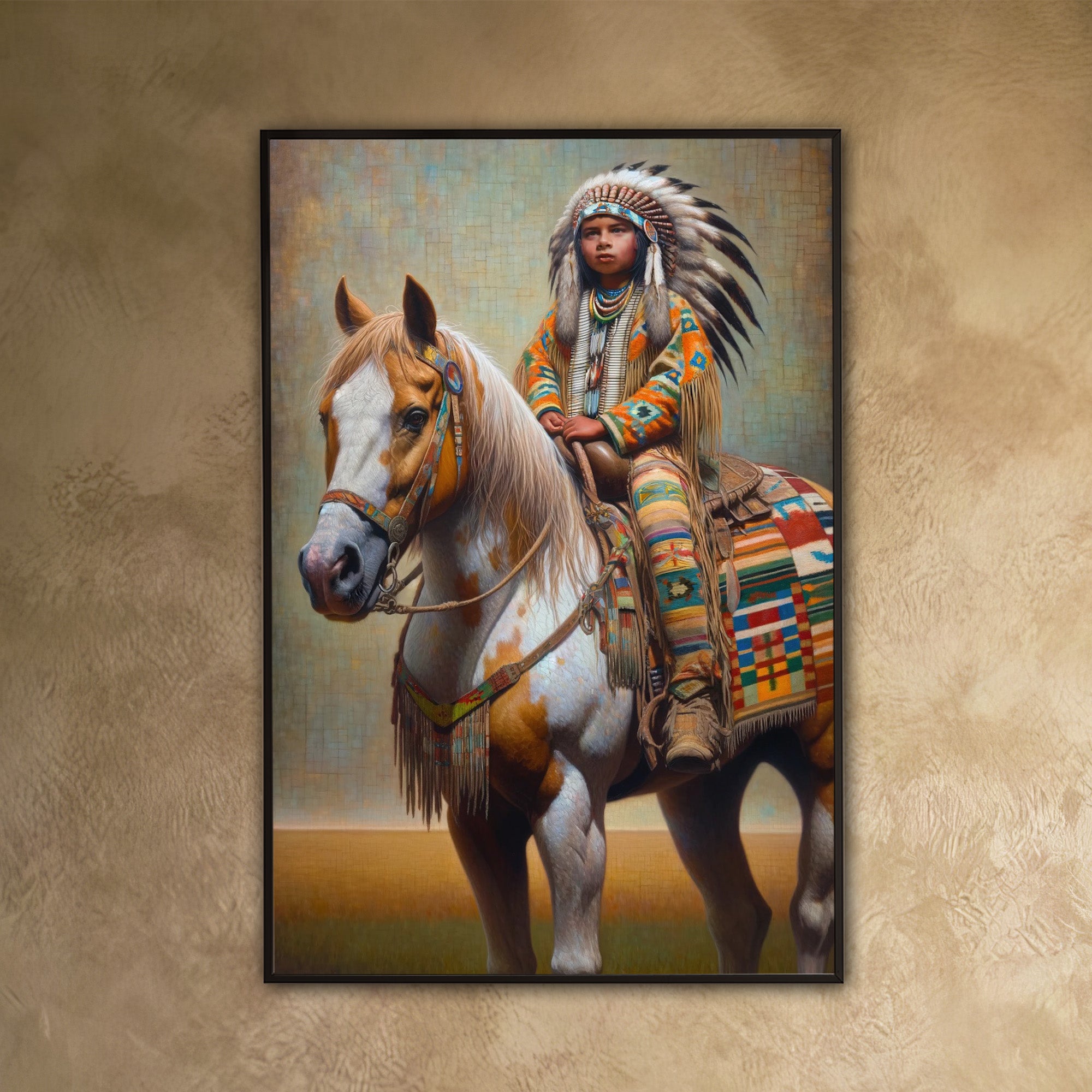 Custom Native American Child And The Horse Photo Canvas Art Gift Home Decor
