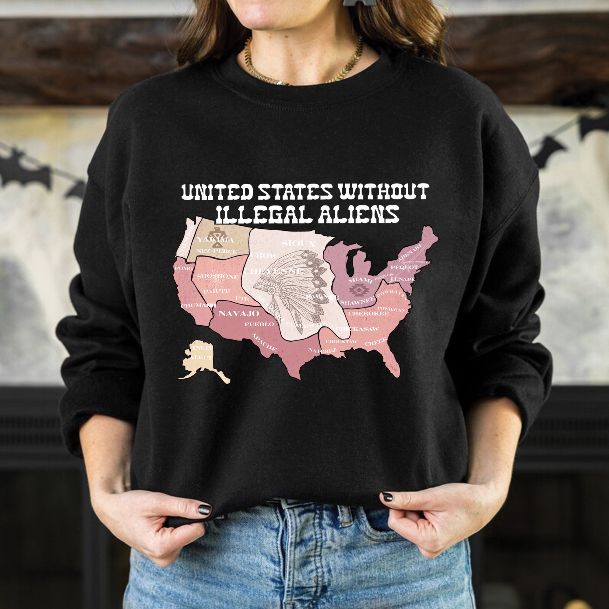 United States Without Illegal Aliens - Unisex T-Shirt/T-Shirt V-Neck/Hoodie/Sweatshirt - NO ONE IS ILLEGAL ON STOLEN LAND