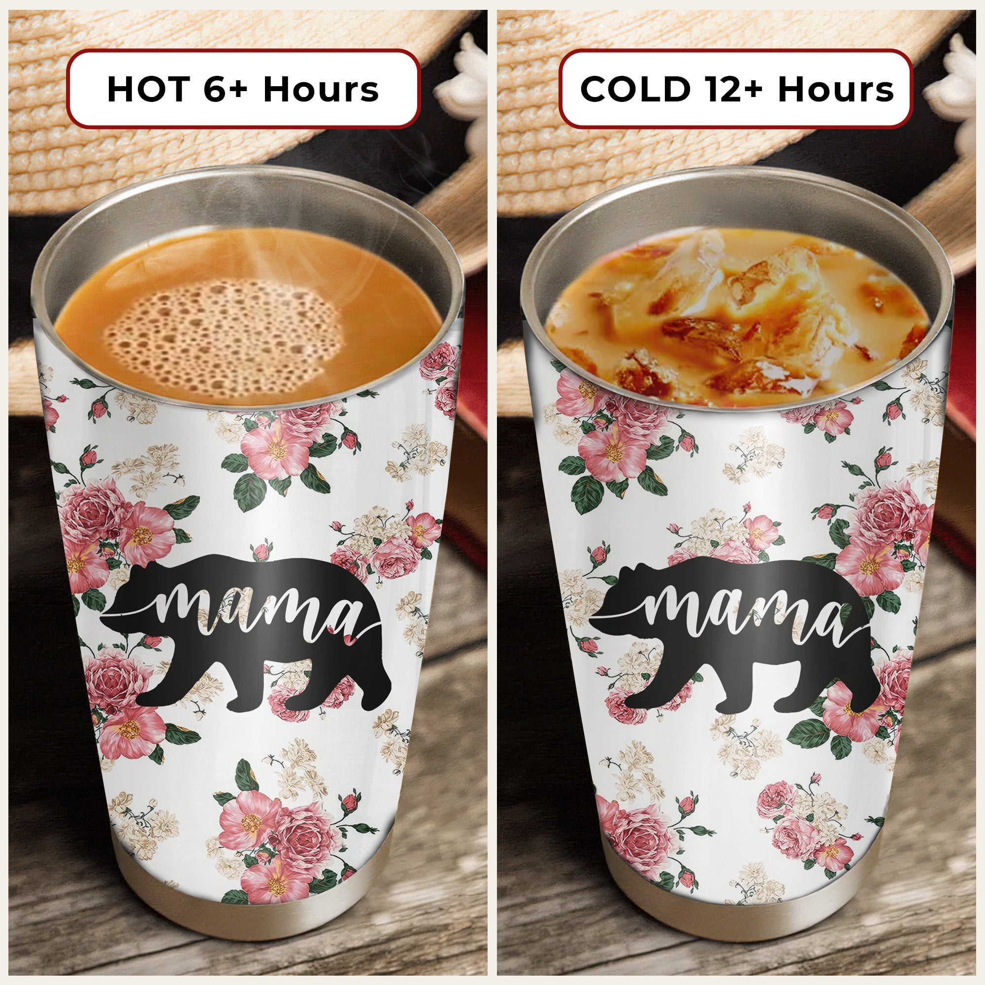 Native AmericanMama Bear Floral Tumbler Stainless Steel Drinking Cup