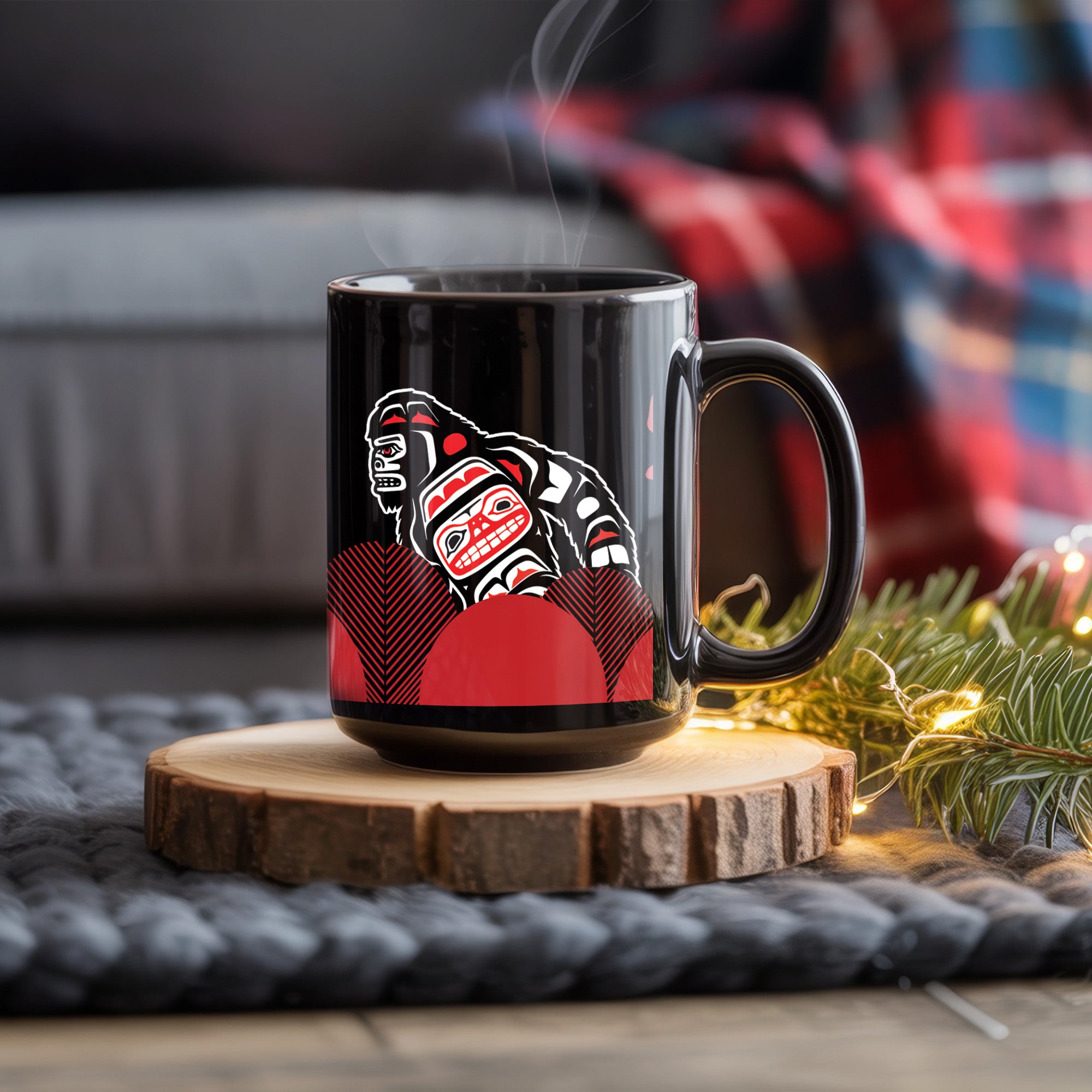 Native American Art Mug – Custom Black Bear & Red Design