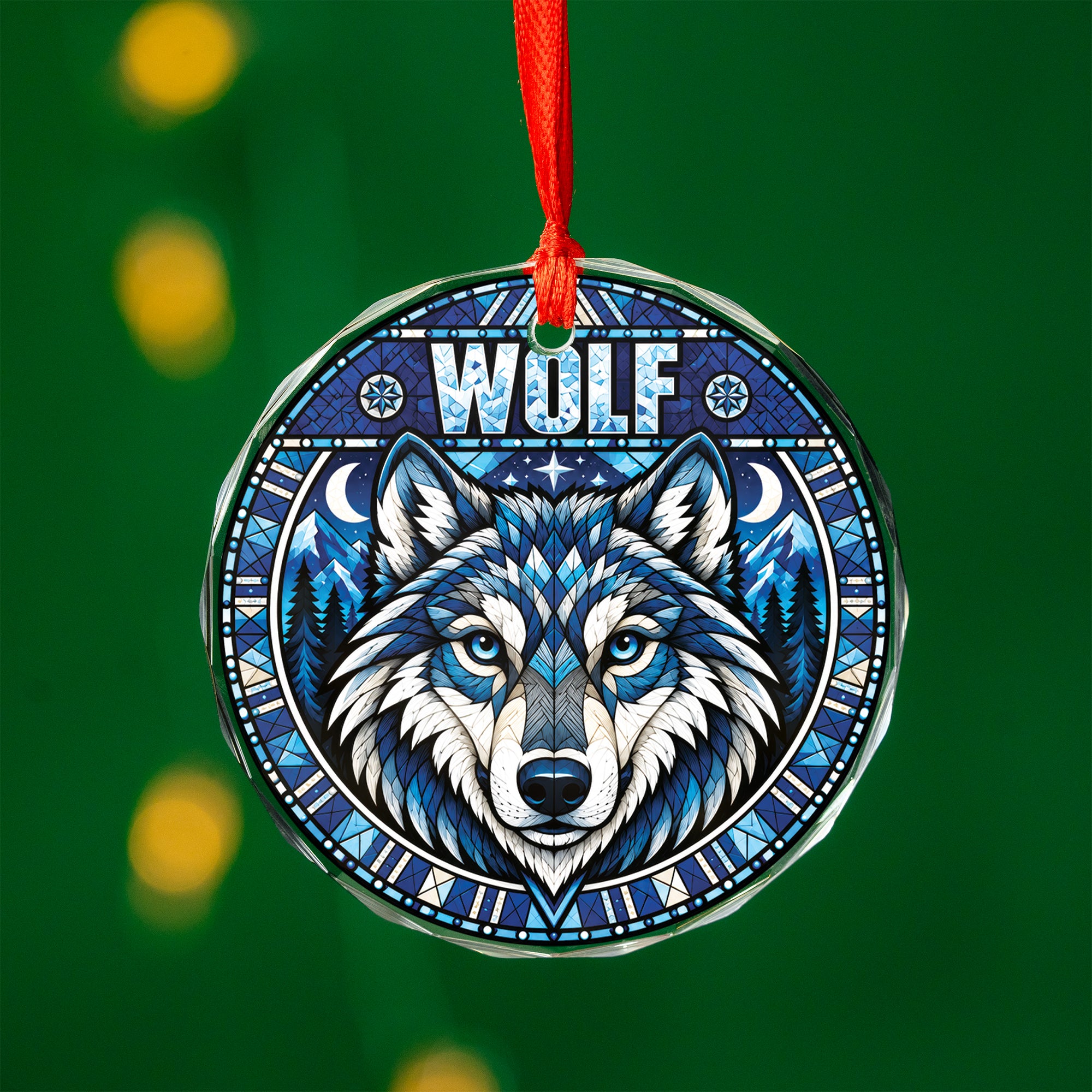 Native Tribal Wolf Spirit Glass Ornament – Indigenous Art Decor