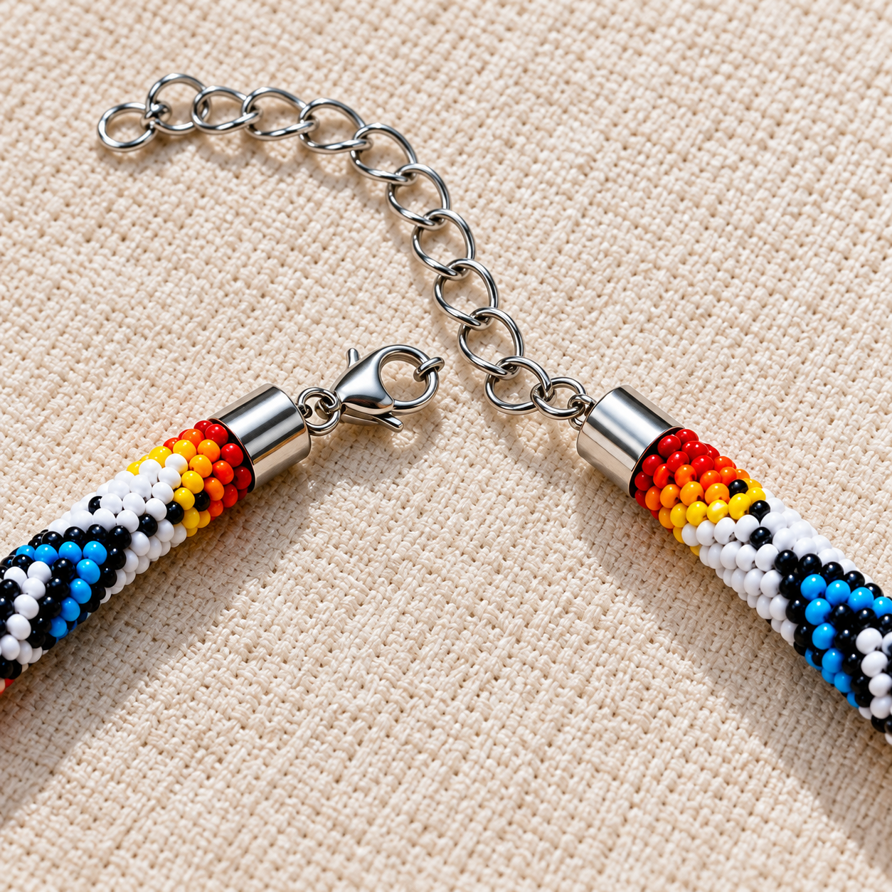 Red Blue Beaded Long Necklace Handmade Native American Style for Women