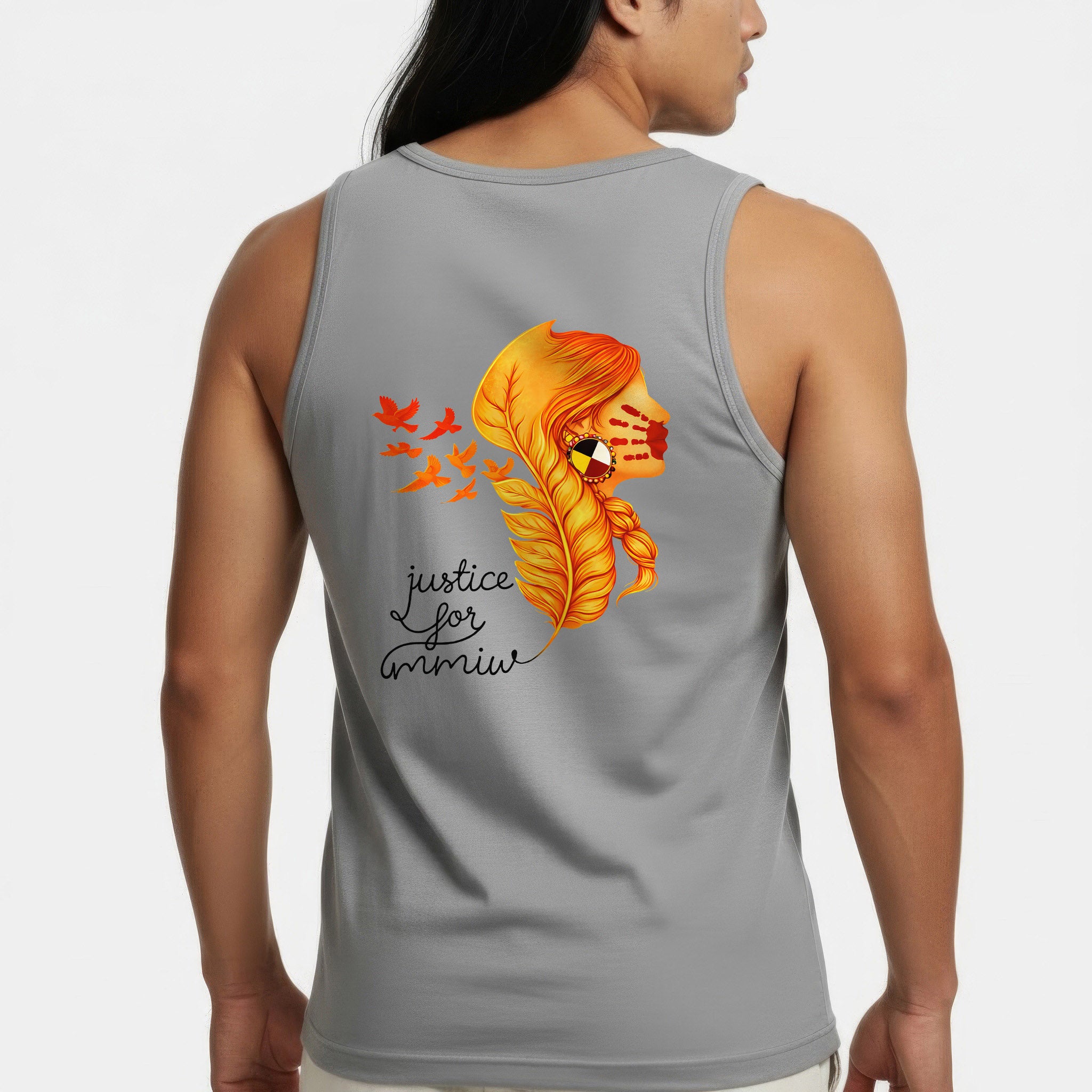 [Two Sides] Justice for MMIW Hoodie - Indigenous Woman with Feather Design Unisex Tank Top/Long Sleeve/Hoodie Zip