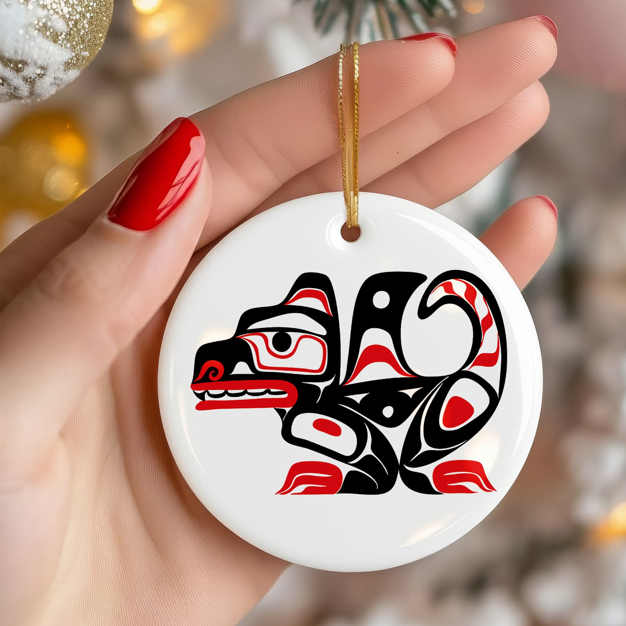 Native Wolf Spirit Ceramic Ornament – Handcrafted Indigenous Art Decoration