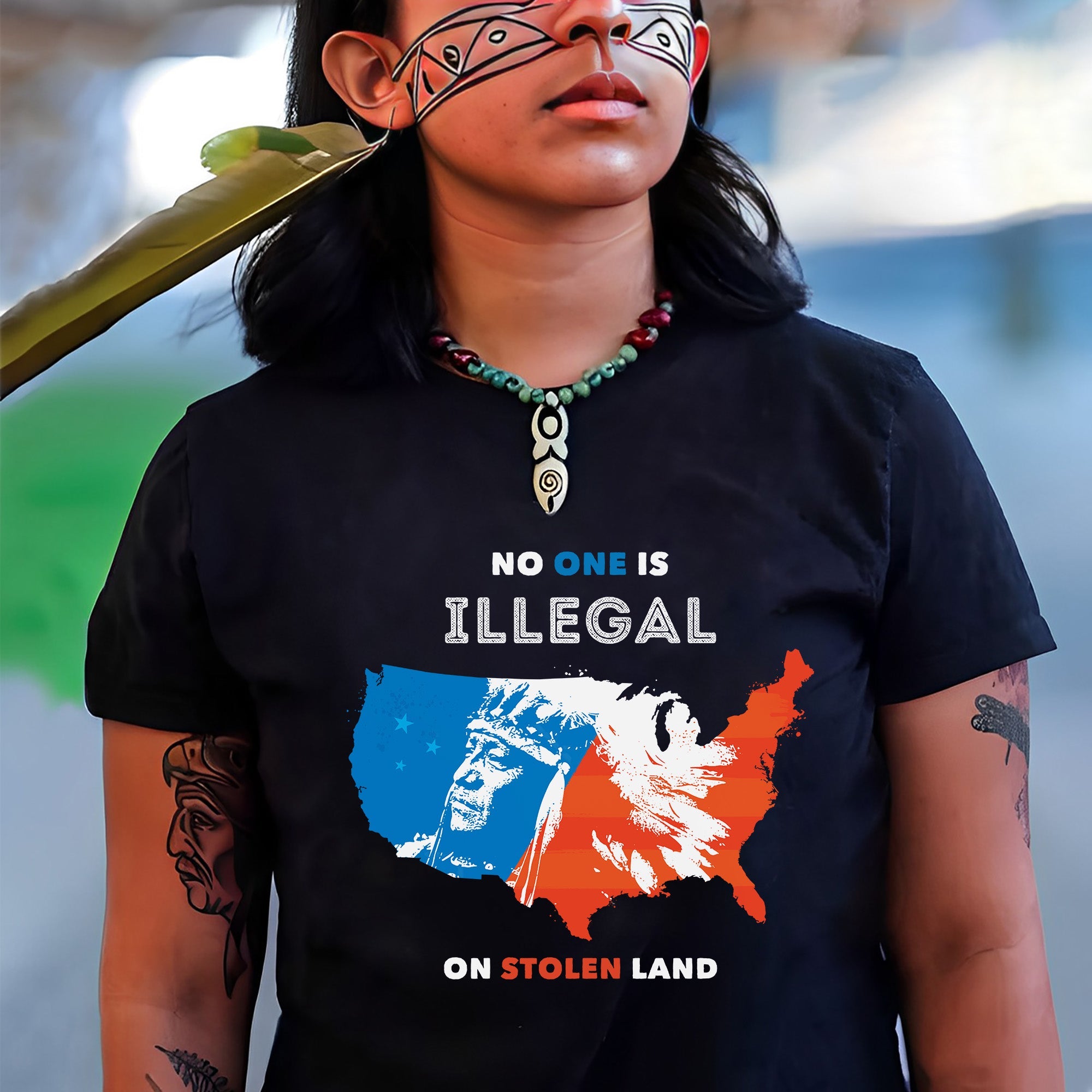 No One Is Illegal On Stolen Land. We Walk On Native Land Style 9 - One Sides Unisex T-shirt/T-shirt V-Neck/Hoodie/Sweatshirt