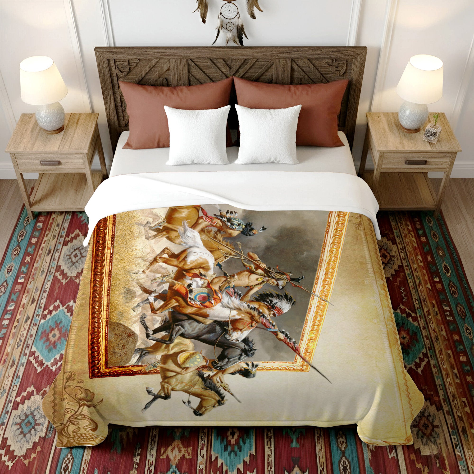 Native American Warriors Art Soft And Warm Premium Fleece Blanket