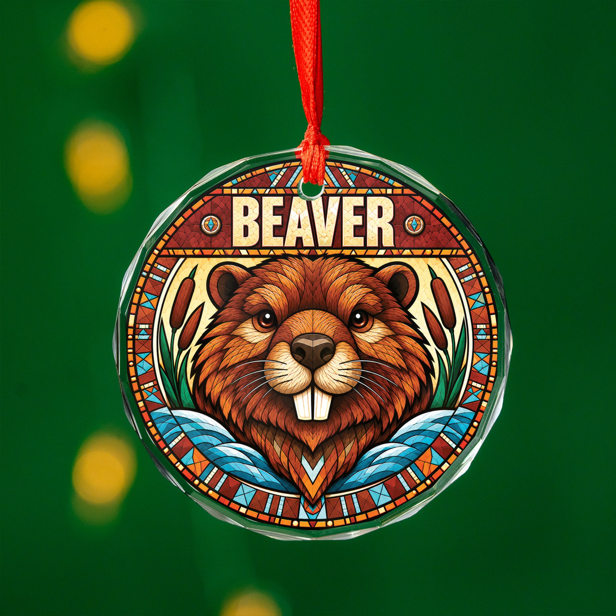 Beaver Spirit Native Tribal Glass Ornament – Indigenous Art Decor