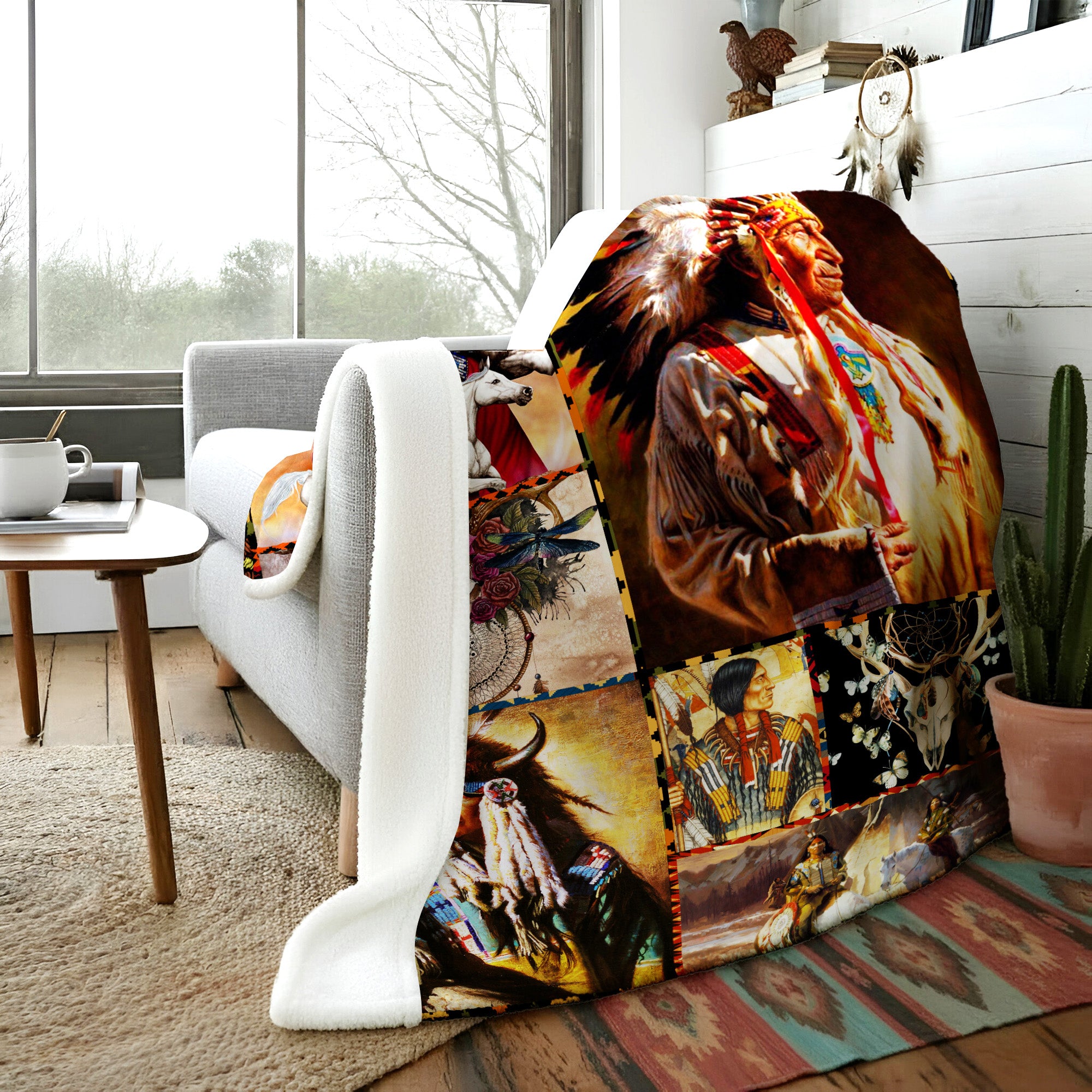 Native Pairing Soft And Warm Fleece Blanket Native American Style
