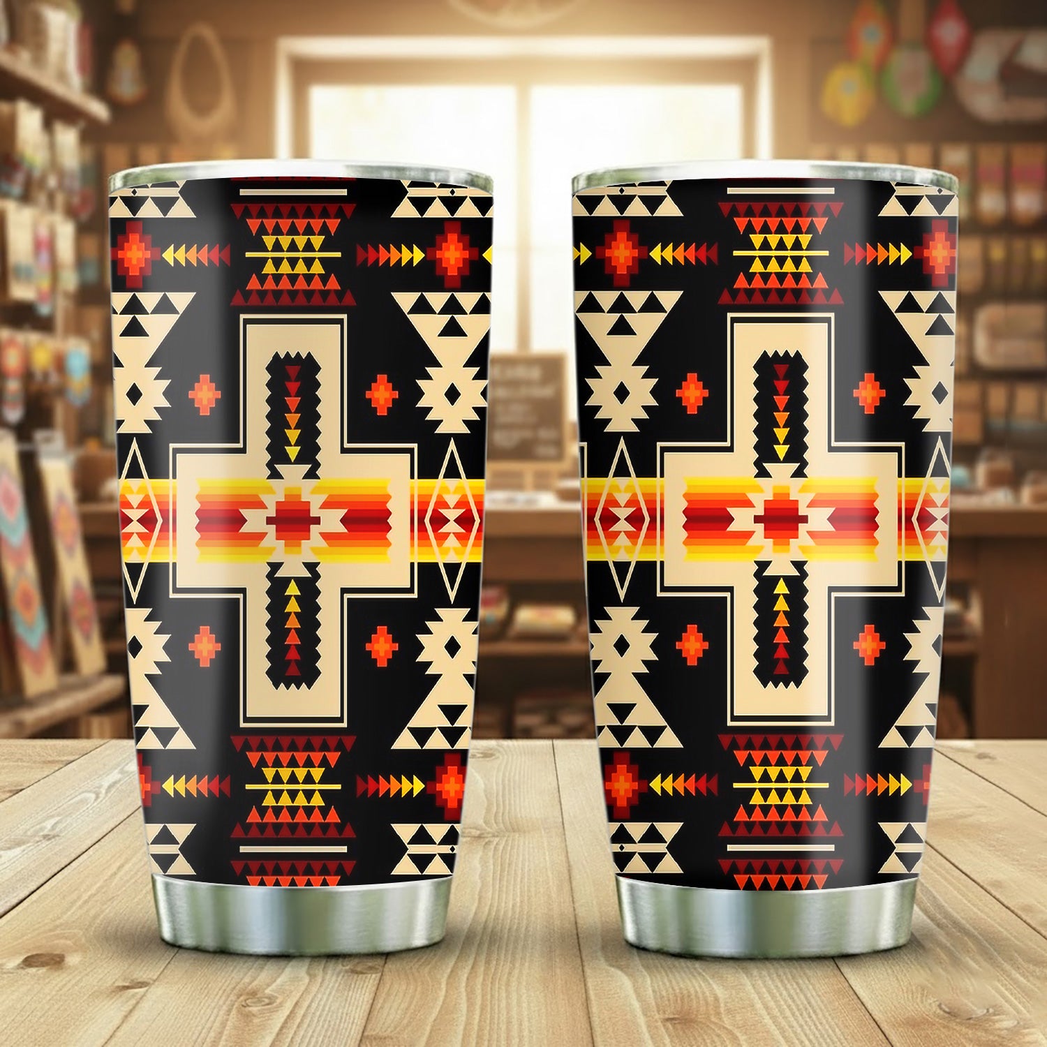 Black Tribe Design Tumbler Stainless Steel Drinking Cup