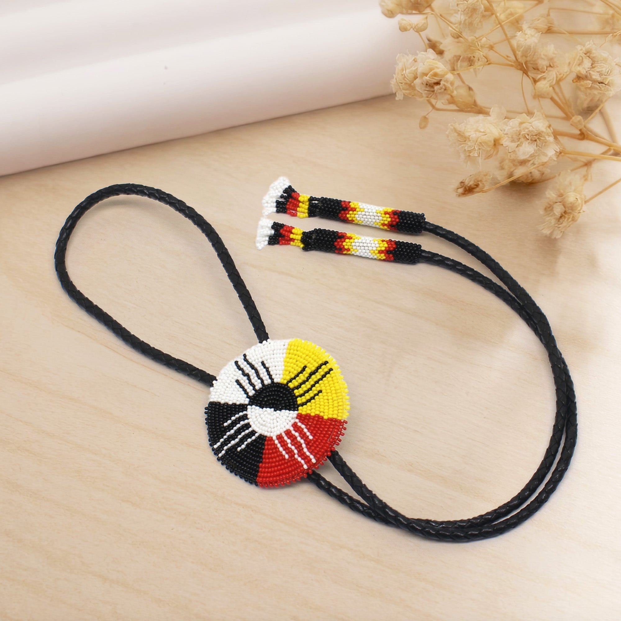 SALE 50% OFF - Handmade Beaded Four Directions Multi-Color Bolo Tie Unisex With Native American Style