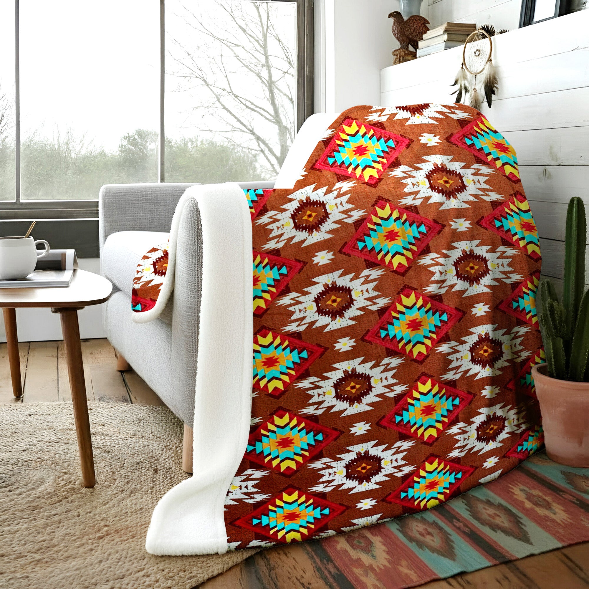Native American Style Brown Pattern Soft And Warm Fleece Blanket