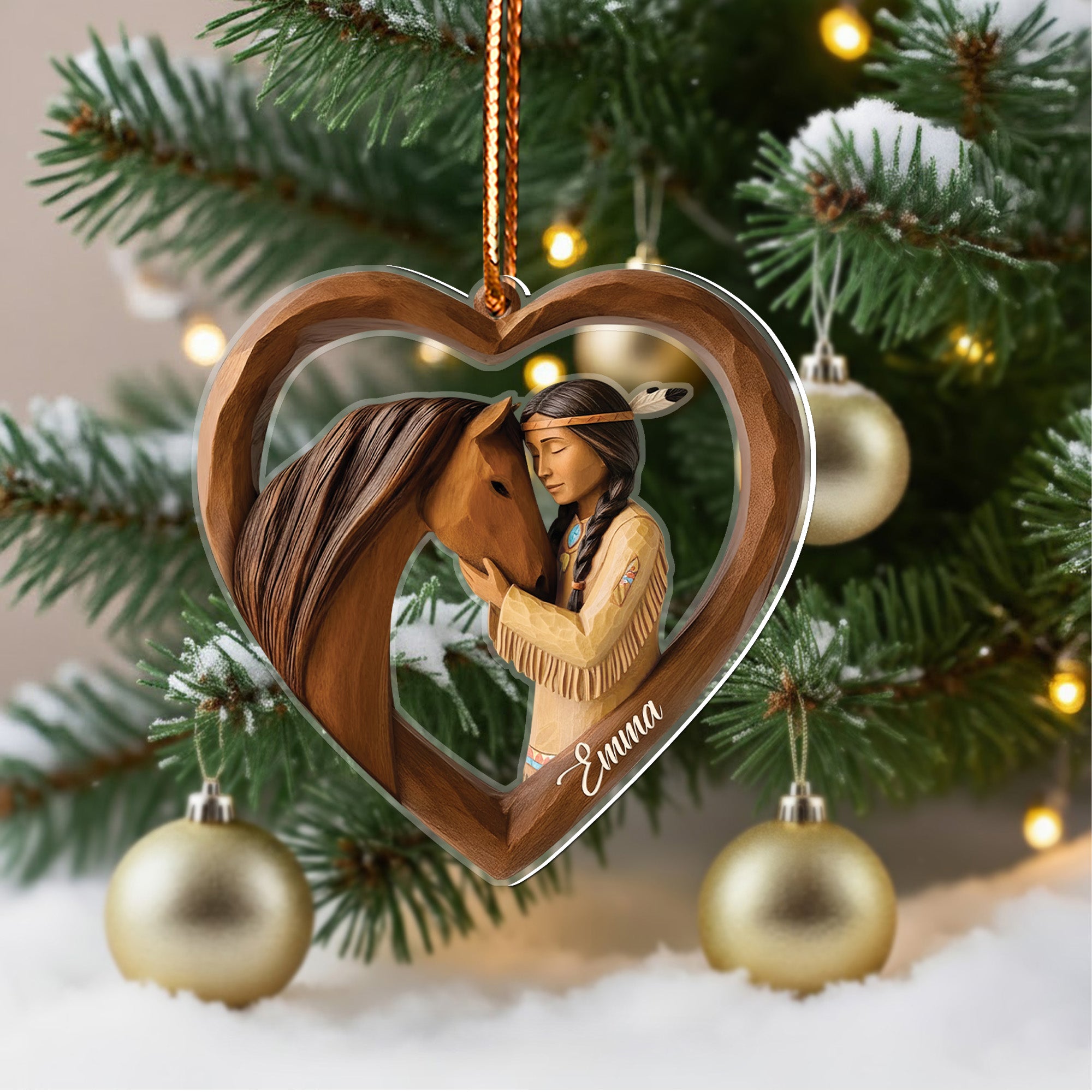 Spirit of the Horse and Maiden Ornament Unique Christmas Gift Decor Flat Acrylic (Custom Name)