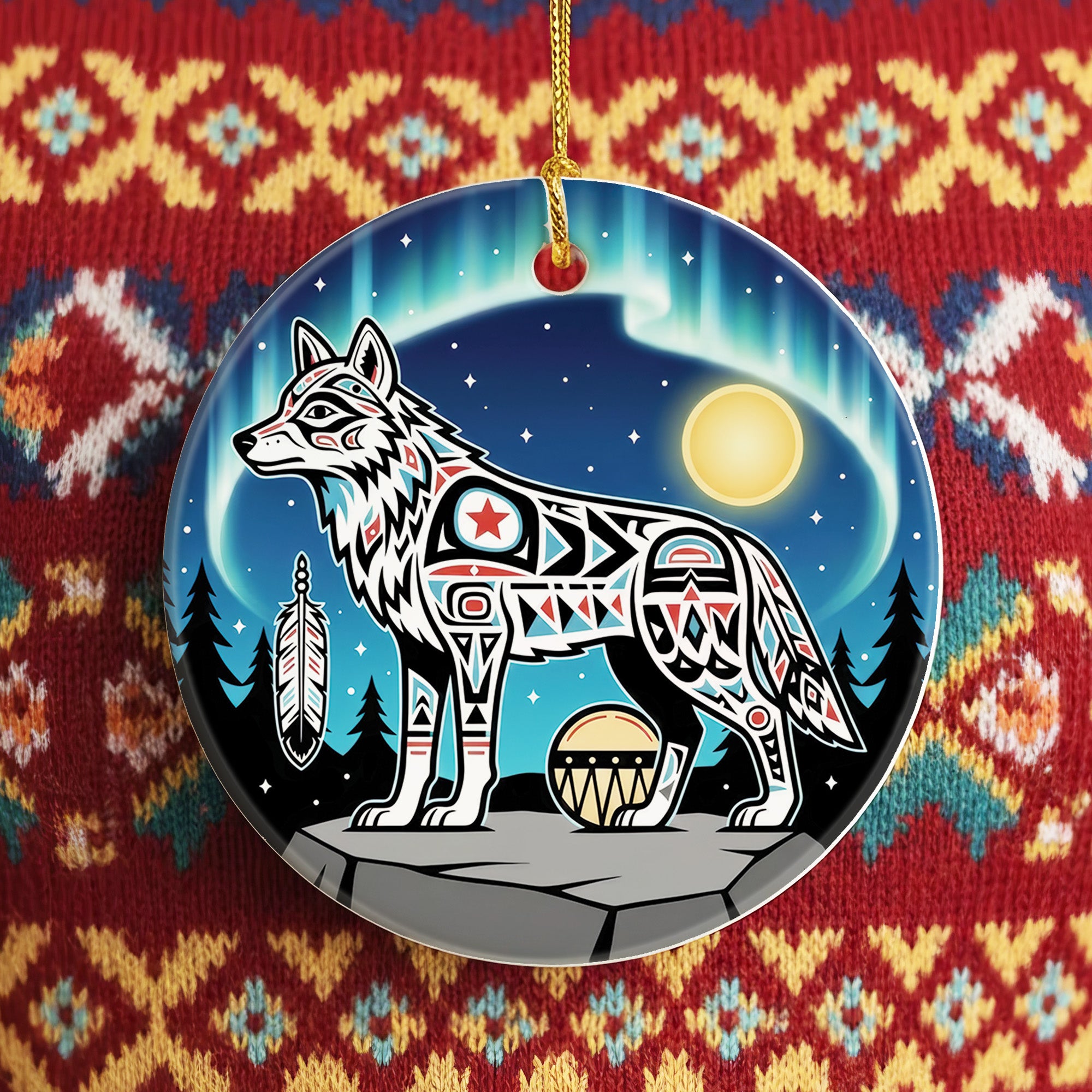Northern Spirit Wolf Ceramic Ornament – Indigenous Art Decor
