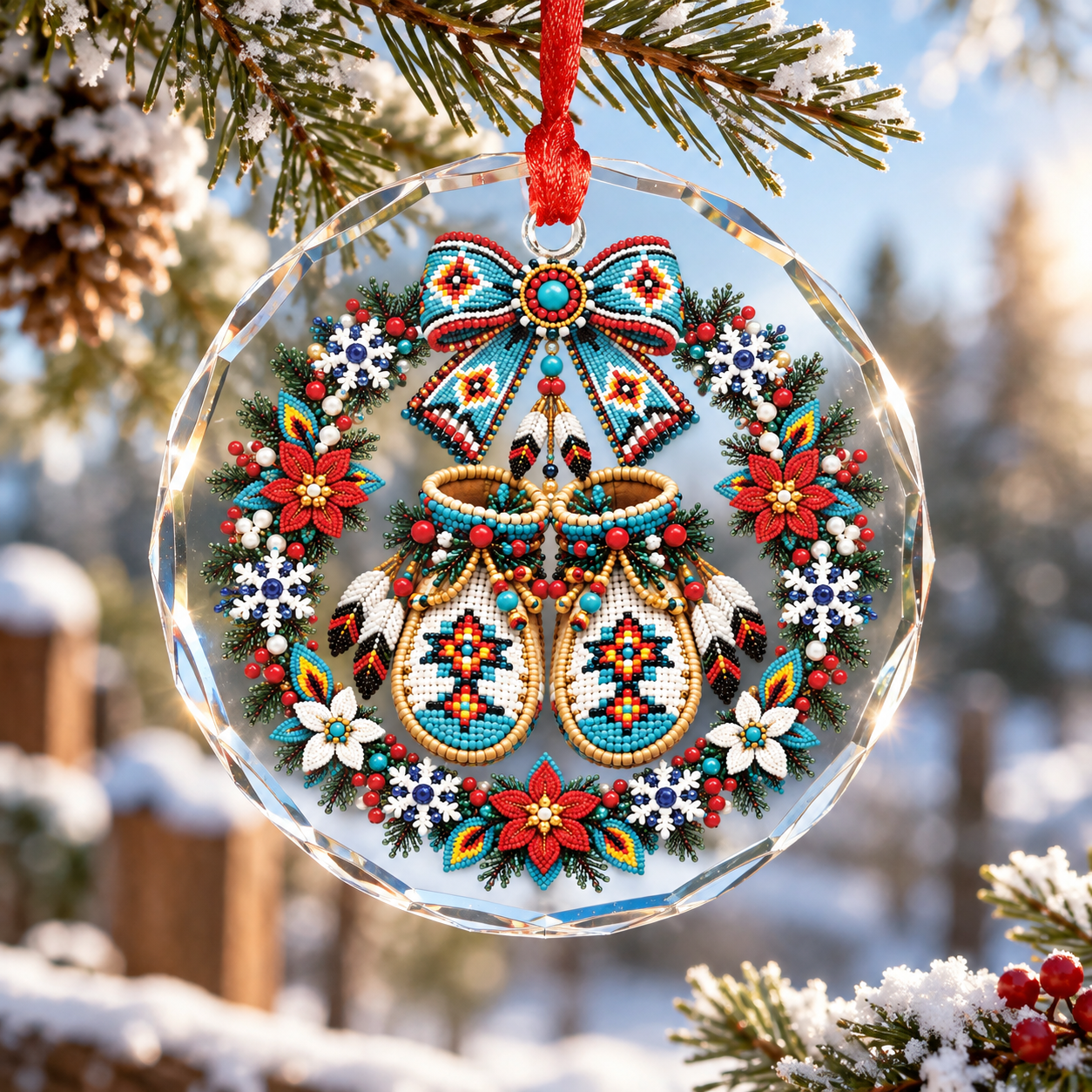 Native Beaded Moccasins Glass Ornament – Indigenous Art Decor