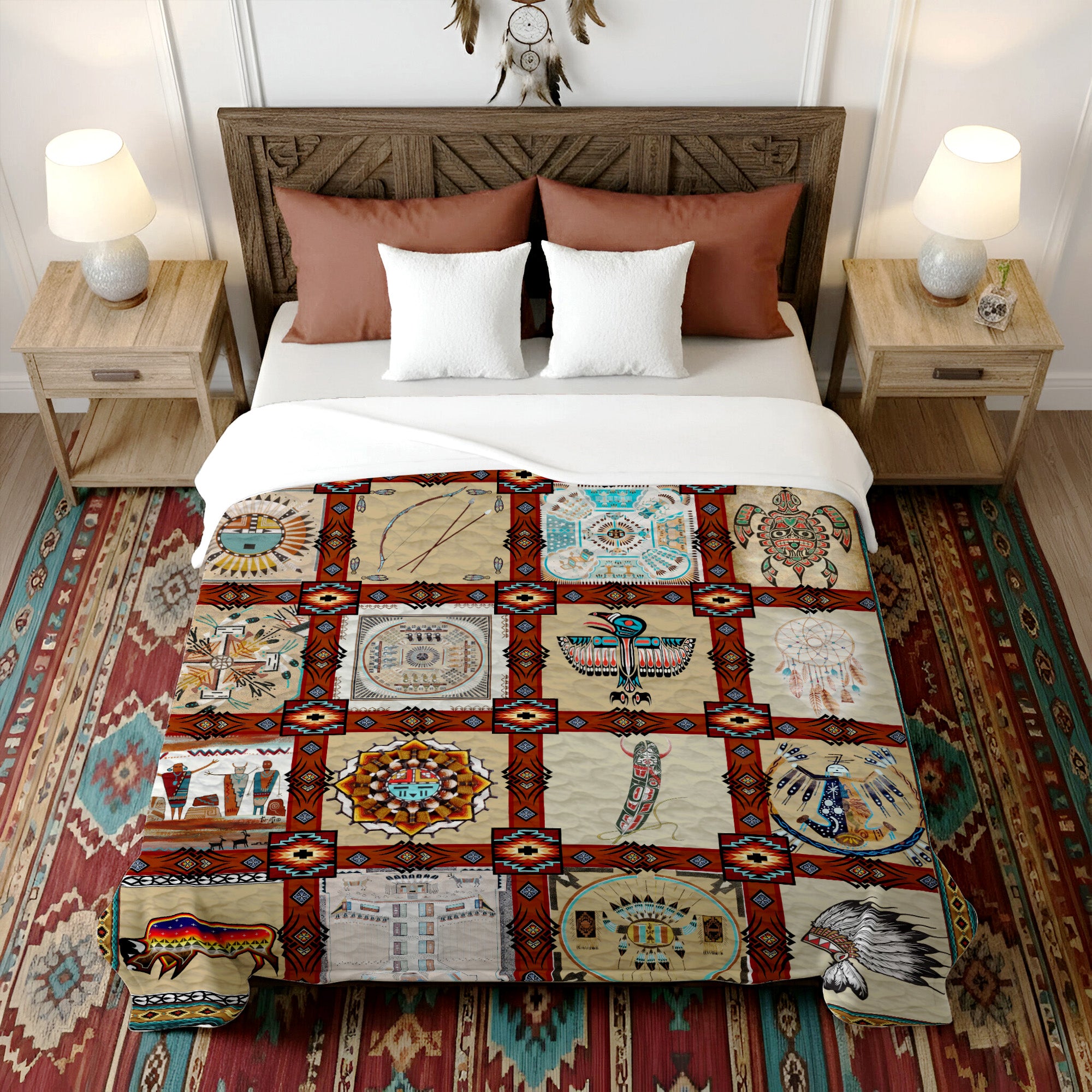 Native American Style Indigenous Cultural Symbols Soft And Warm Premium Fleece Blanket