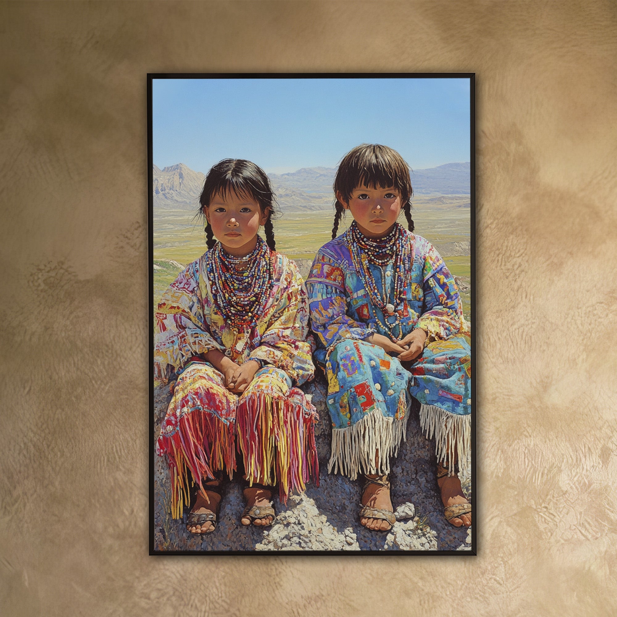 Custom Native American Children Portrait Photo Canvas Art Gift Home Decor