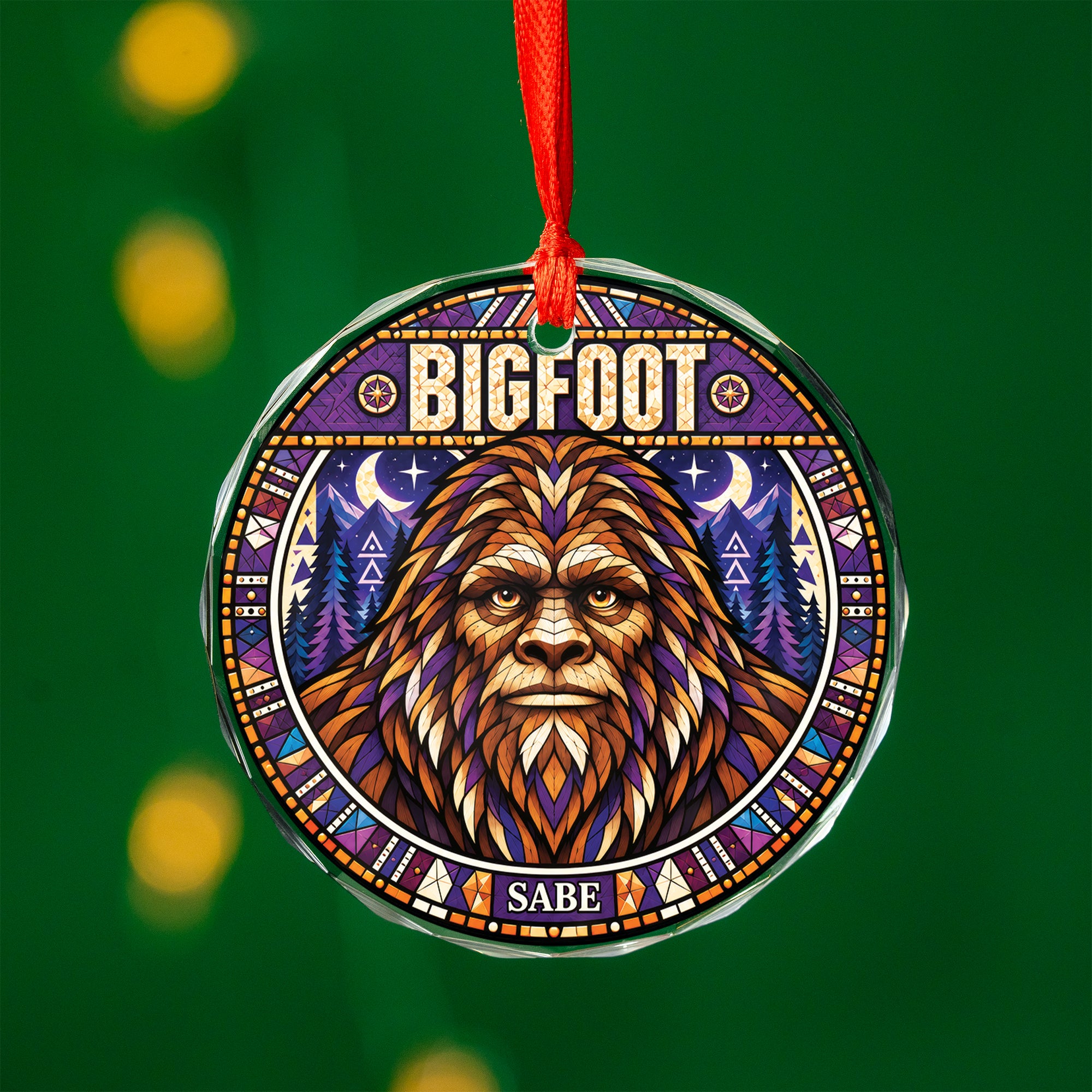 Bigfoot Spirit Native Tribal Glass Ornament – Indigenous Art Decor