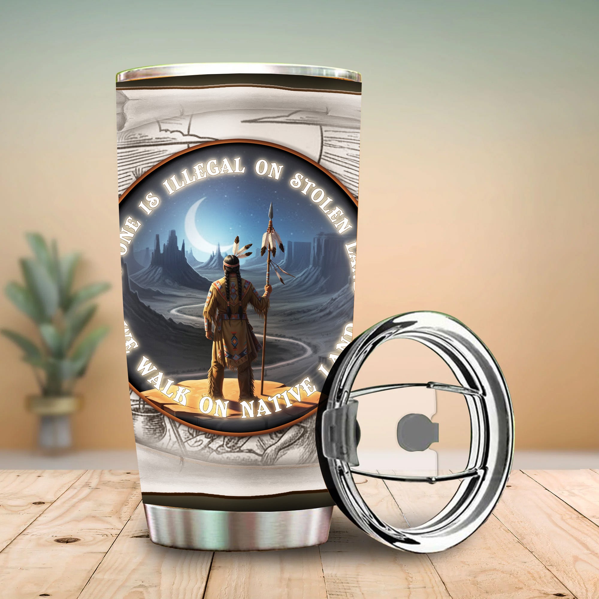 No One Is Illegal On Stolen Land Native American Travel Tumbler Stainless Steel Drinking Cup