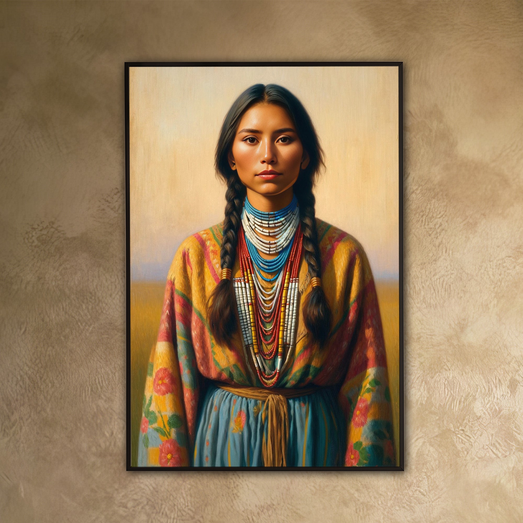 Custom Native American Women Standing Photo Canvas Art Gift Home Decor