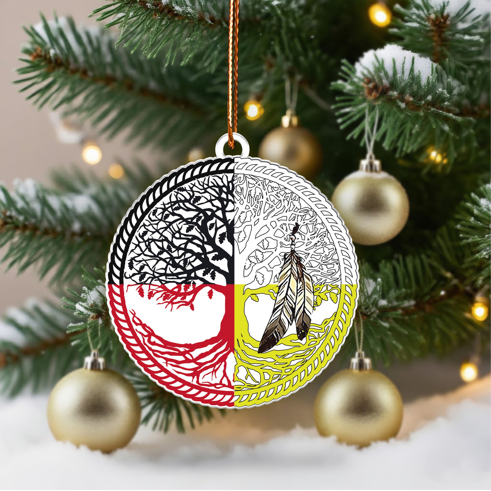 Sacred Circle Feather Ornament Unique Christmas Gift Decor Flat Acrylic