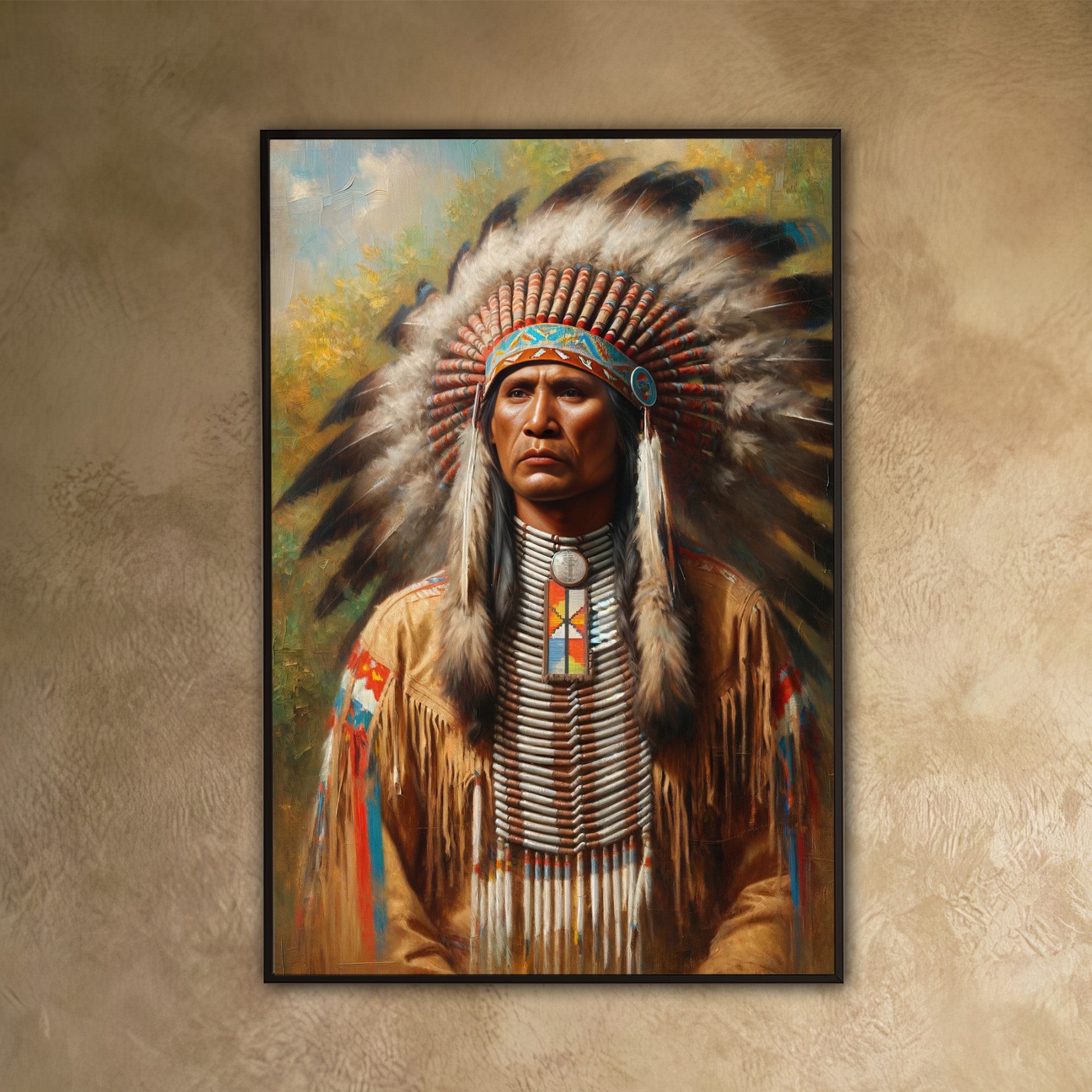 Custom Native American Chief Portrait Photo Canvas Art Gift Home Decor