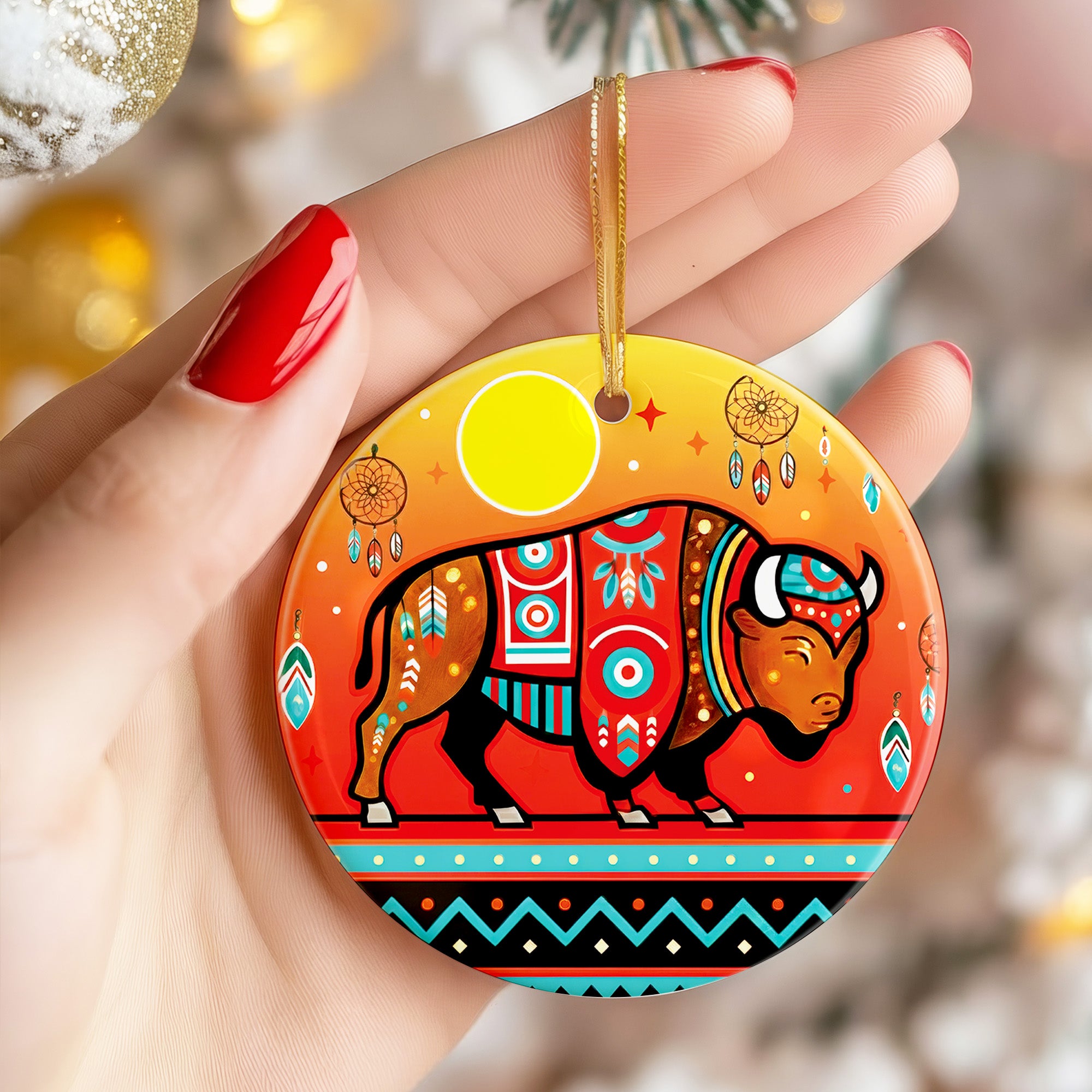 Sacred Bison Guardian Ceramic Ornament – Indigenous Art Decor