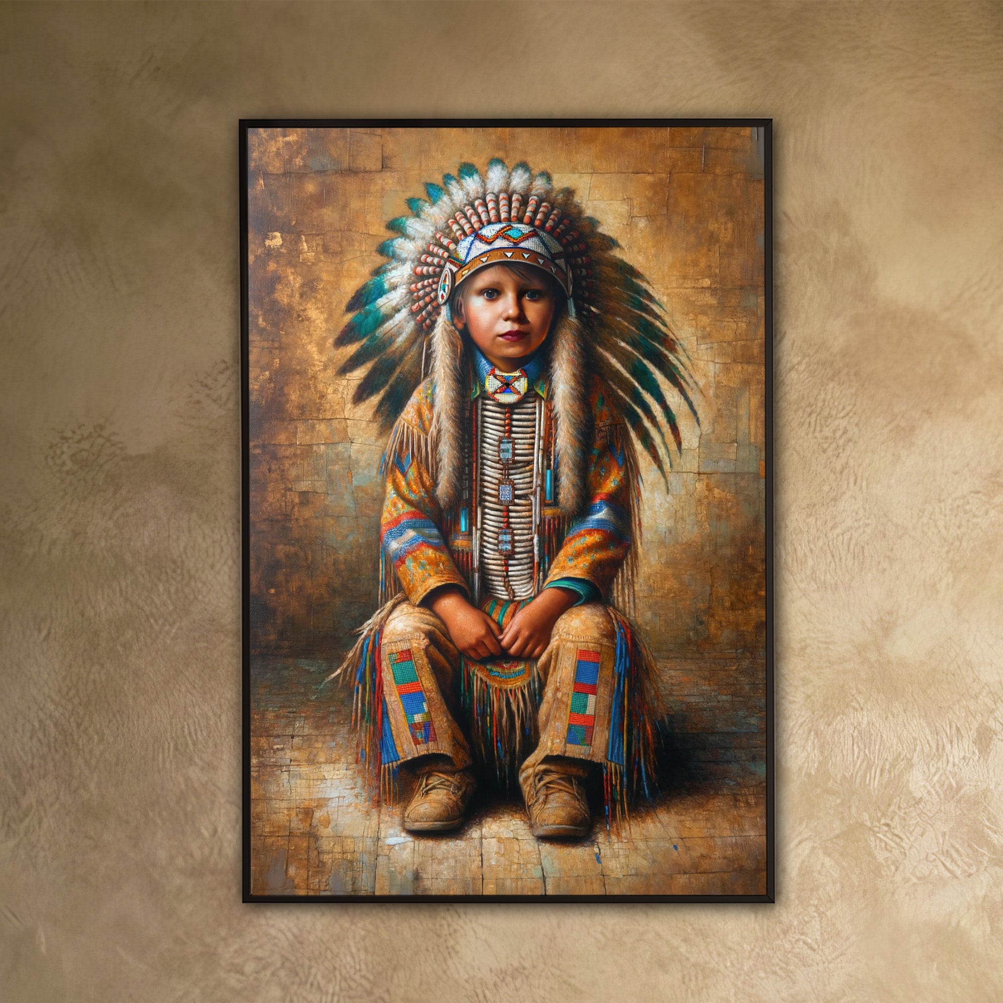 Custom Native American Child Photo Canvas Art Gift Home Decor