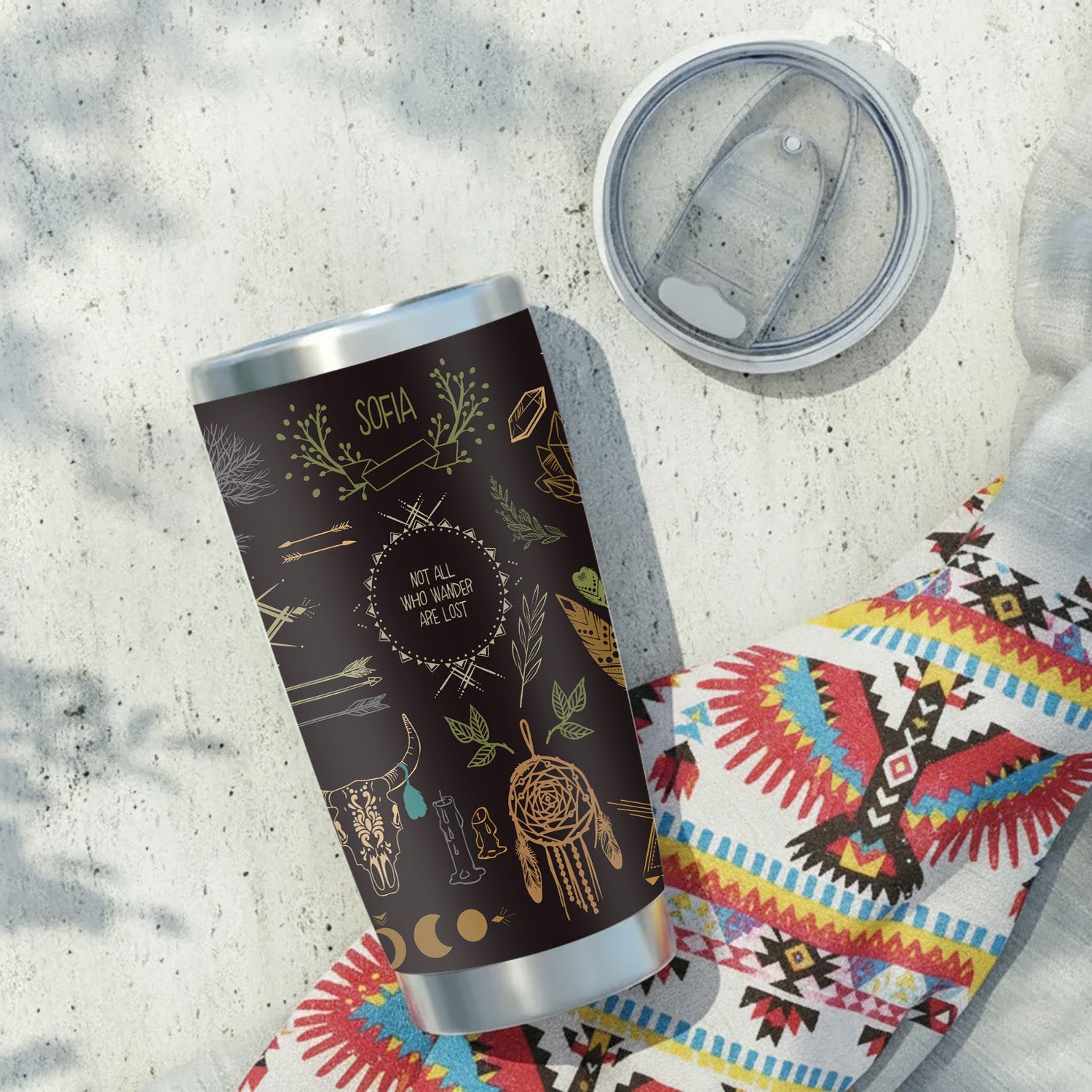 Boho Dreamcatcher Tumbler Stainless Steel Drinking Cup (Custom Name)