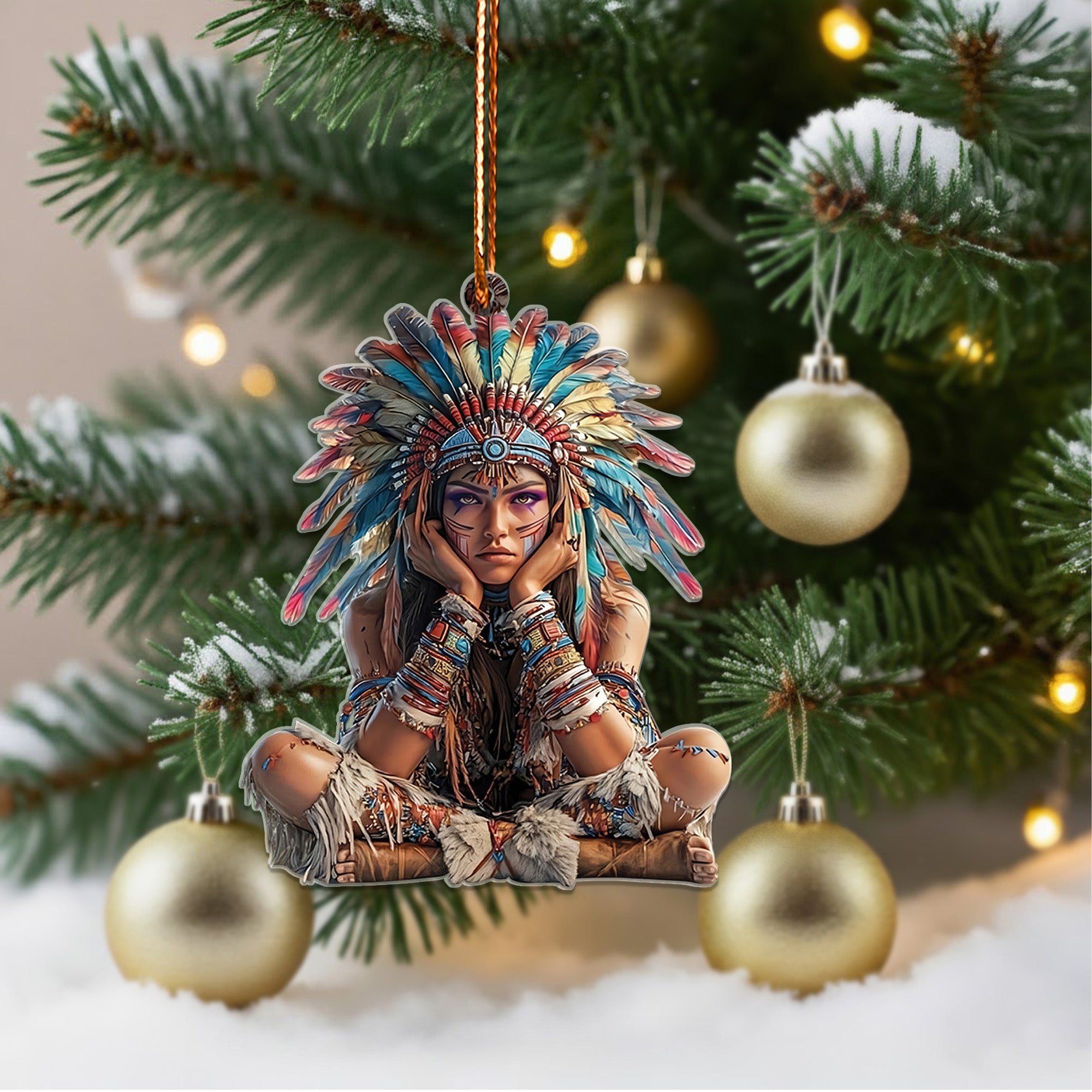 Tribal Warrior Girl Ornament Native American Unique Christmas Gift Decor Flat Acrylic