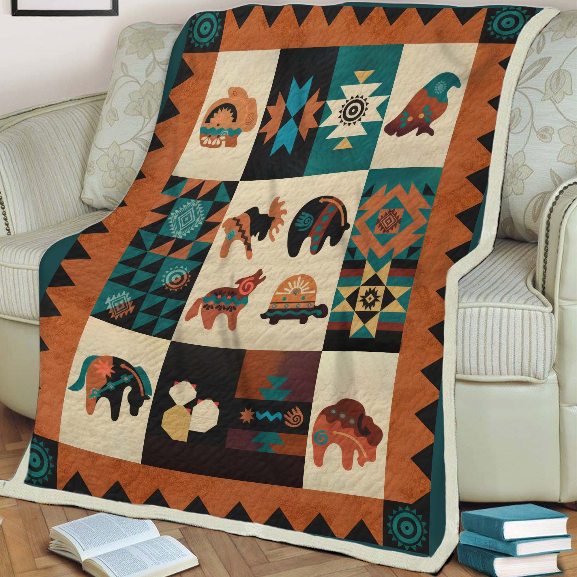 Native American Spirit Animals Patchwork Quilt Soft and Warm Fleece Blanket