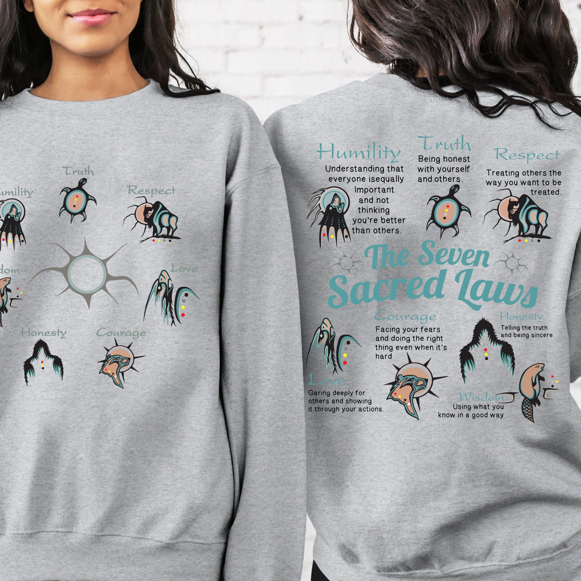 The Seven Sacred Laws Native American Indigenous Culture Unisex Two Sides T-Shirt/T-Shirt V-Neck/Hoodie/Sweatshirt