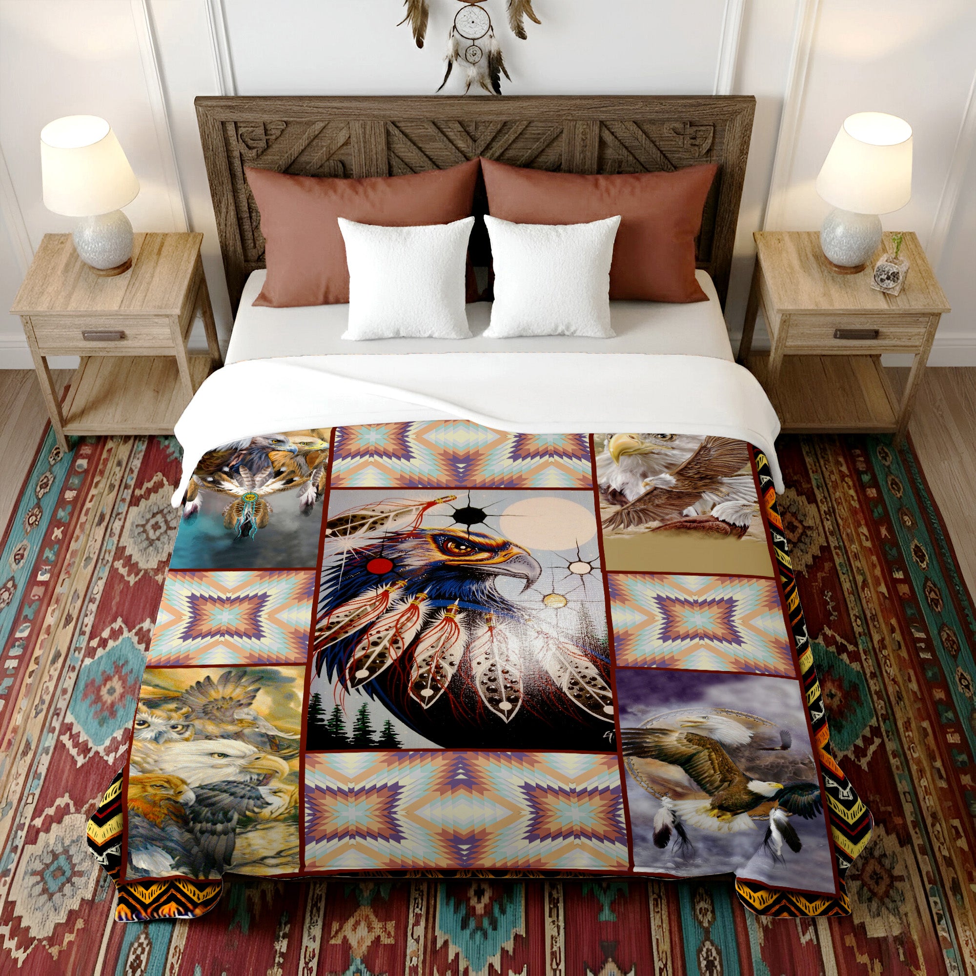 Native American Spirit Eagles Birds Soft And Warm Premium Fleece Blanket