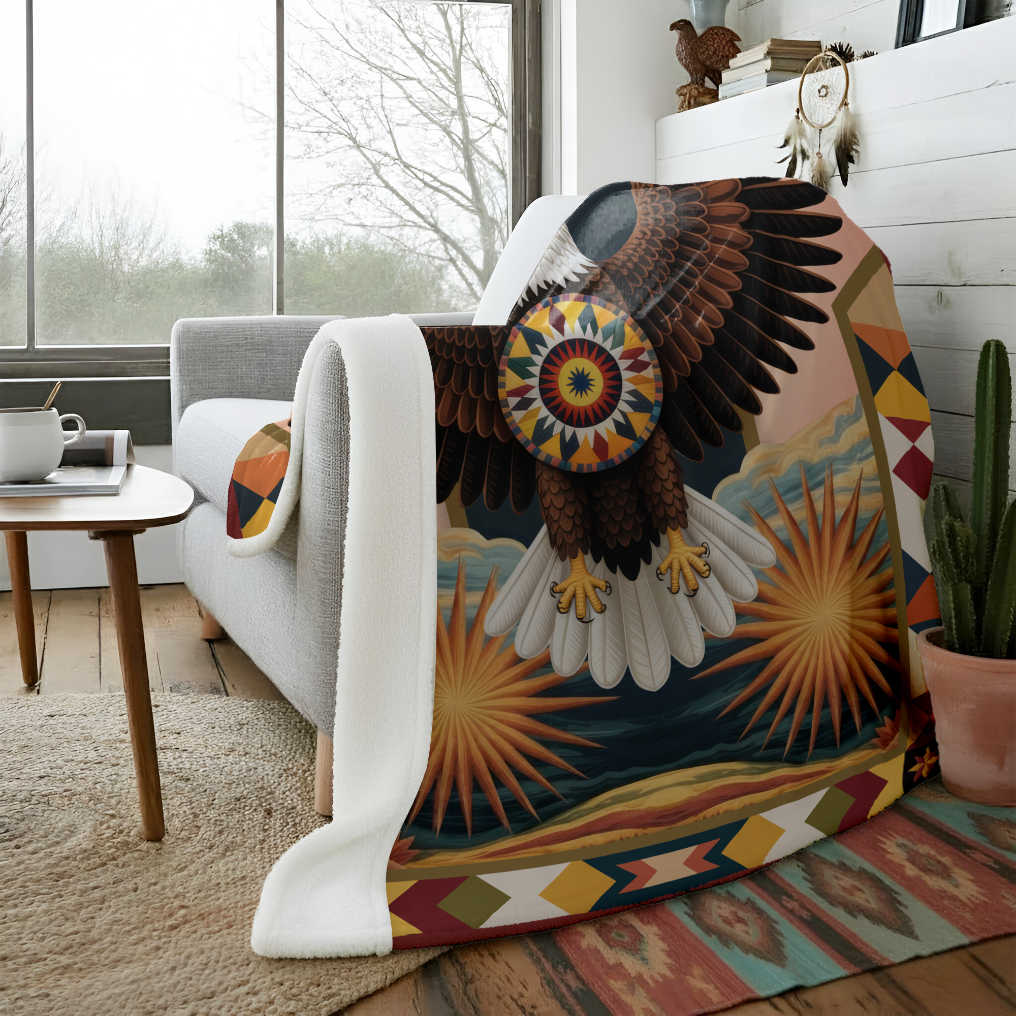 Sacred Eagle of Freedom Native American Cozy Fleece Blanket