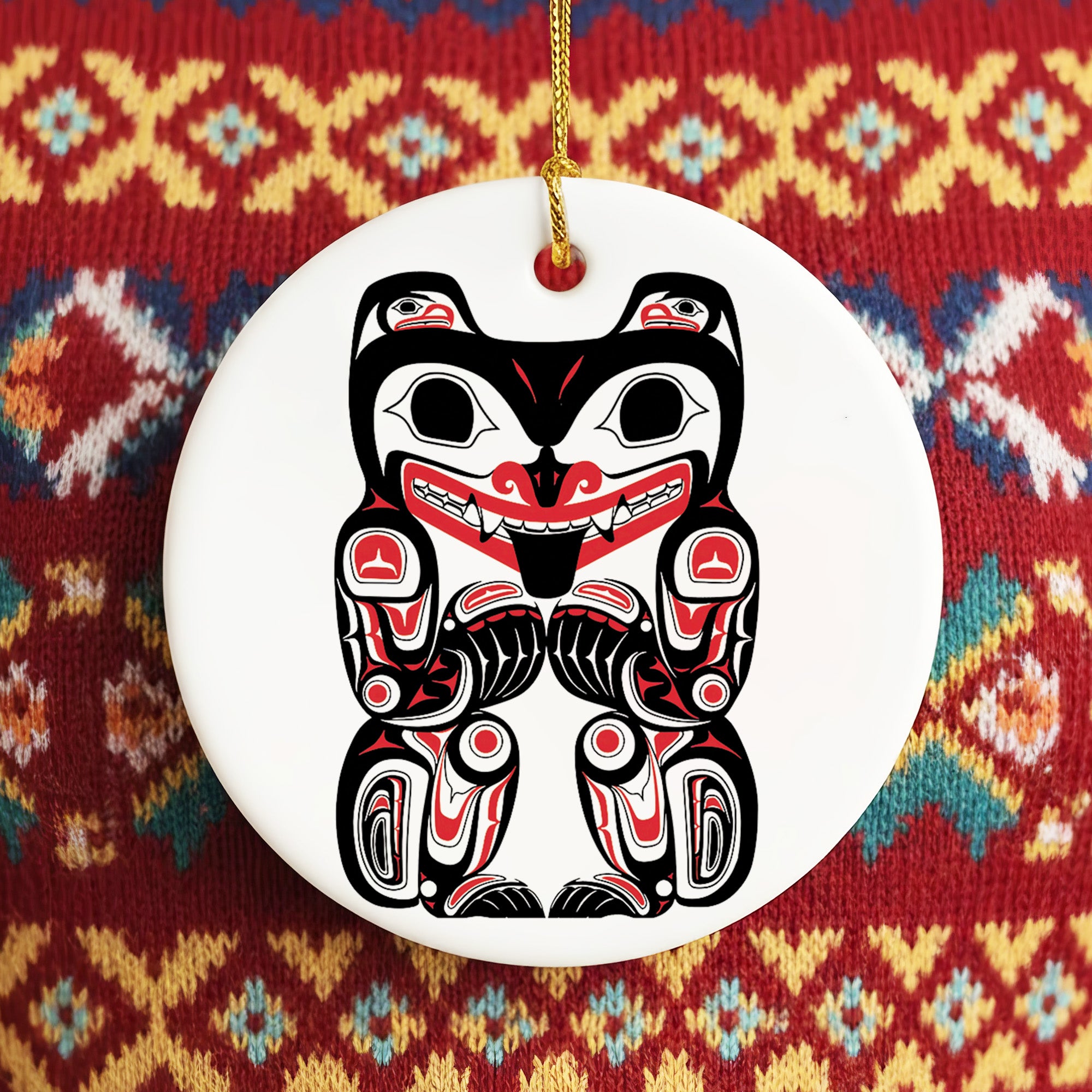 Native Bear Spirit Ceramic Ornament – Handcrafted Indigenous Art Decoration