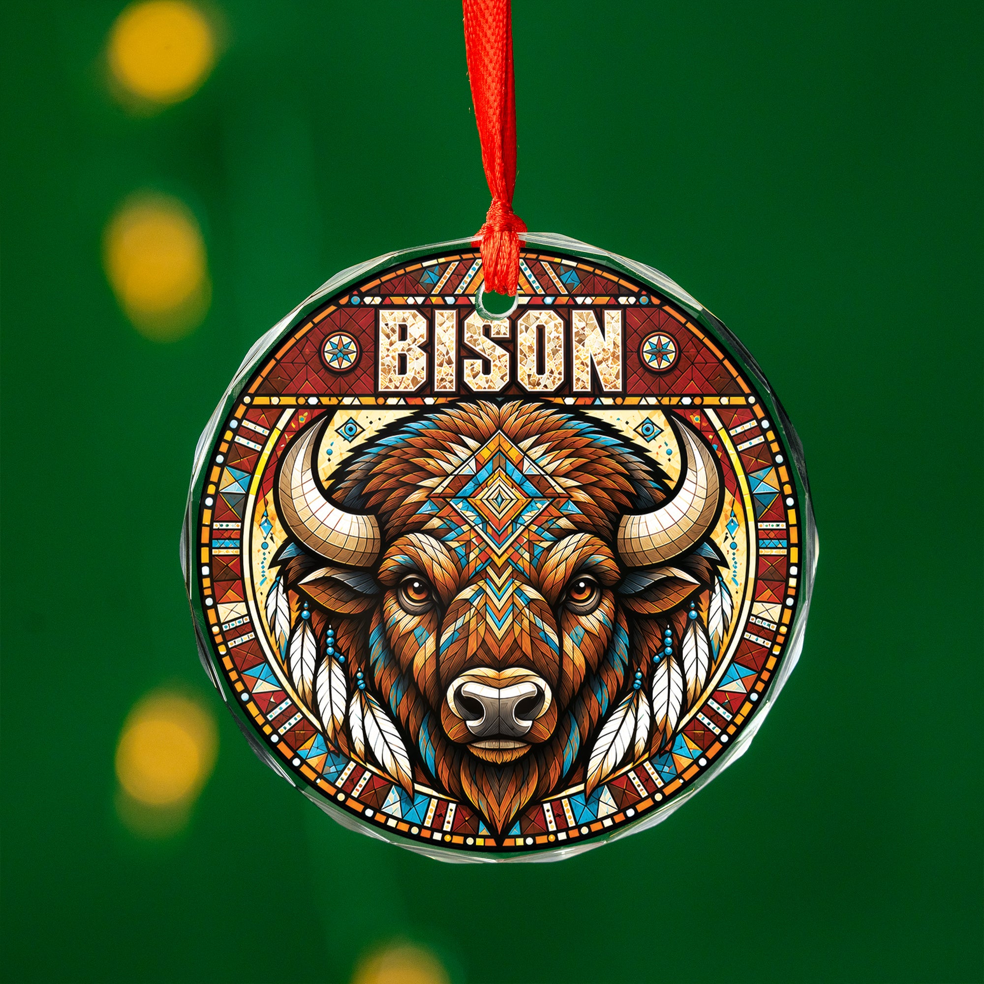 Buffalo Bison Spirit Native Tribal  Glass Ornament – Indigenous Art Decor
