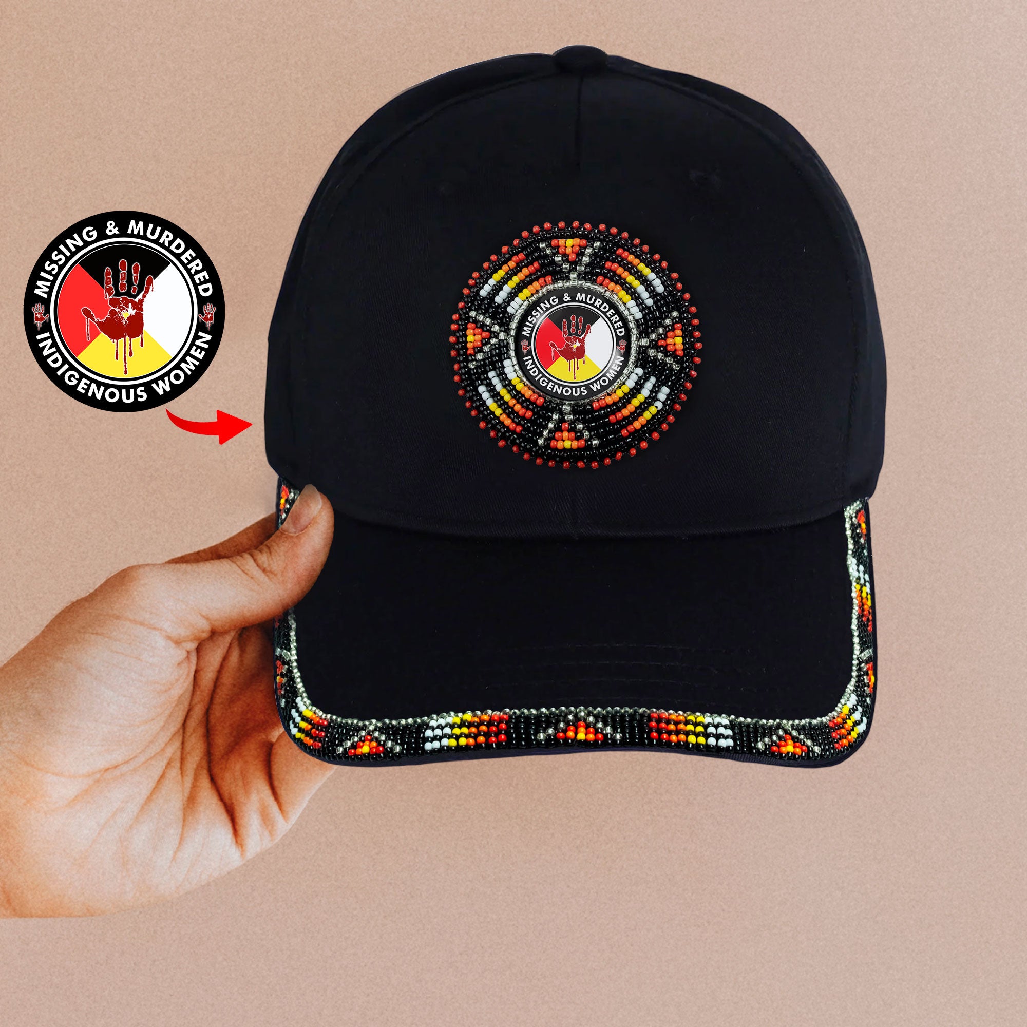 SALE 50% OFF - MMIW Cotton Unisex Baseball Cap With Beaded Patch Brim Native American Style