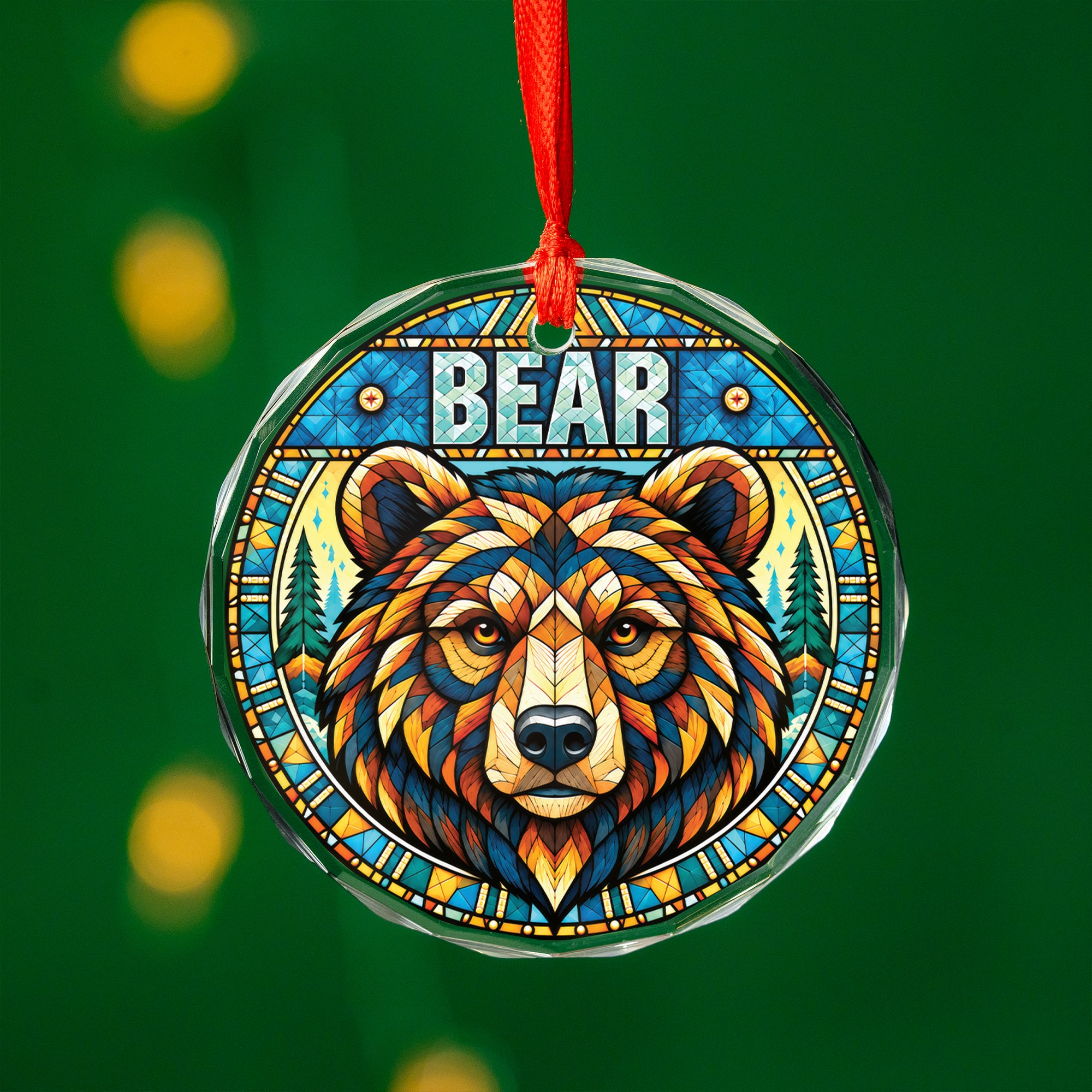 Bear Spirit Native Tribal Glass Ornament – Indigenous Art Decor