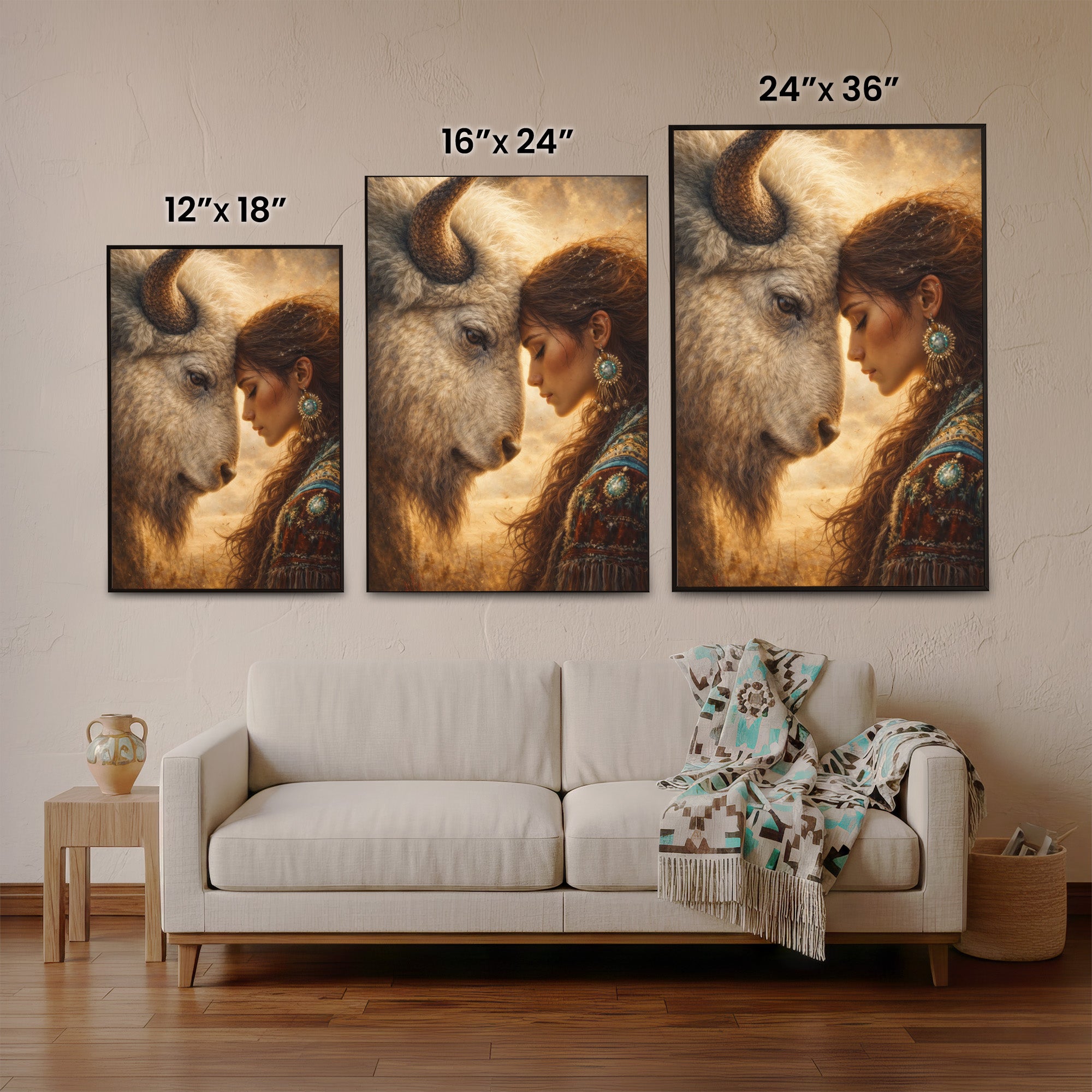 Sacred Bond of Indigenous Woman and Bison – Native American Art Poster/Canvas