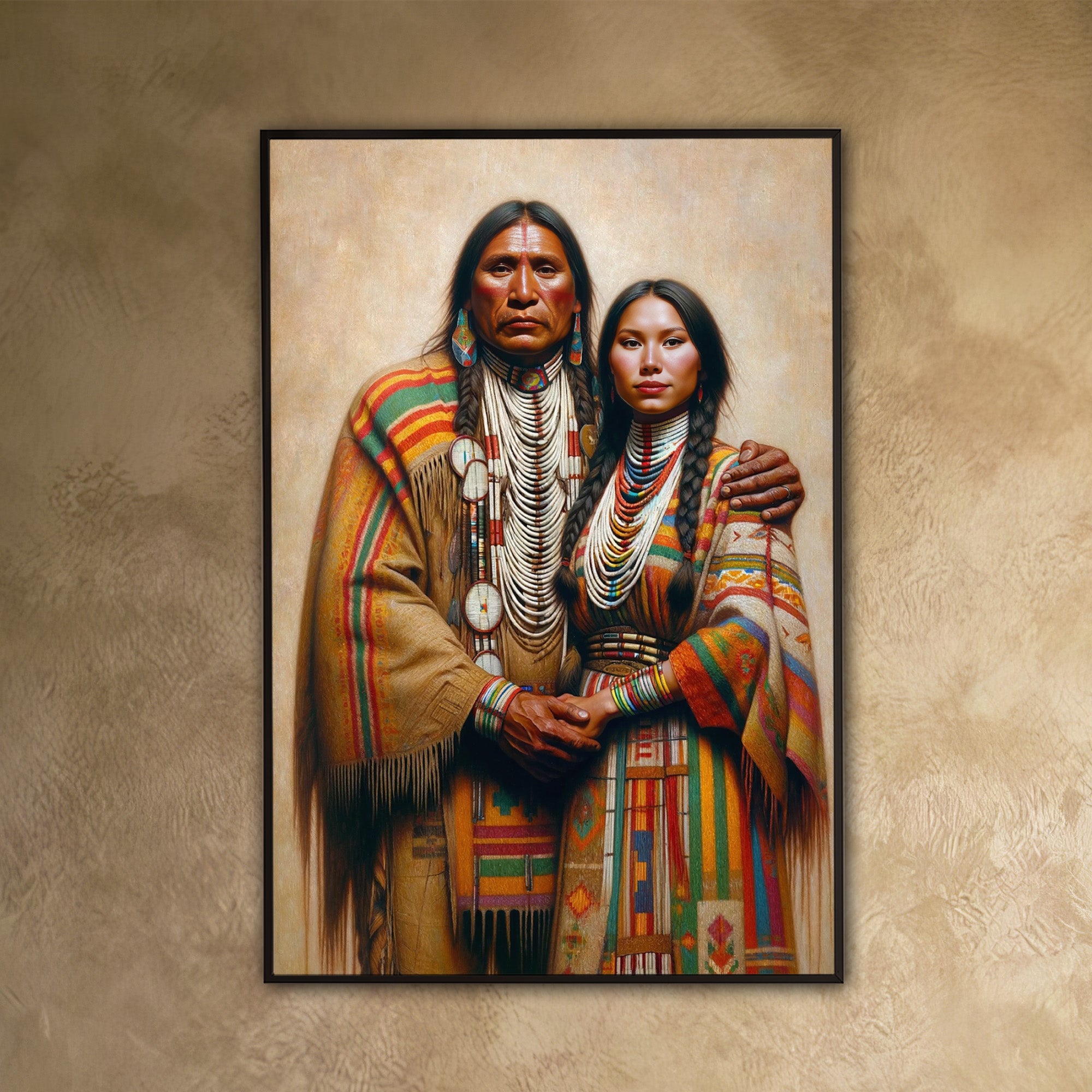 Custom Native American Couple Standing Photo Canvas Art Gift Home Decor