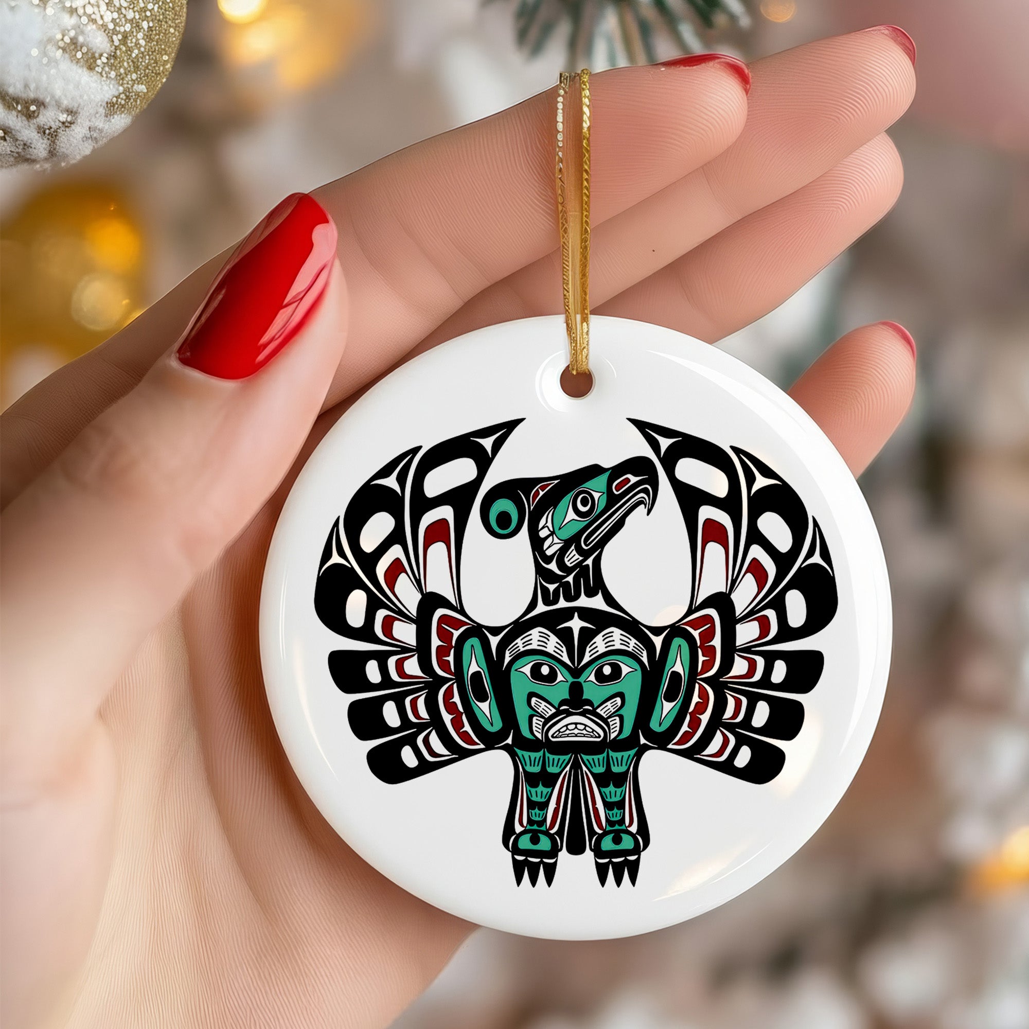 Native American Thunderbird Ceramic Ornament – Indigenous Pacific Northwest Tribal Art Decor