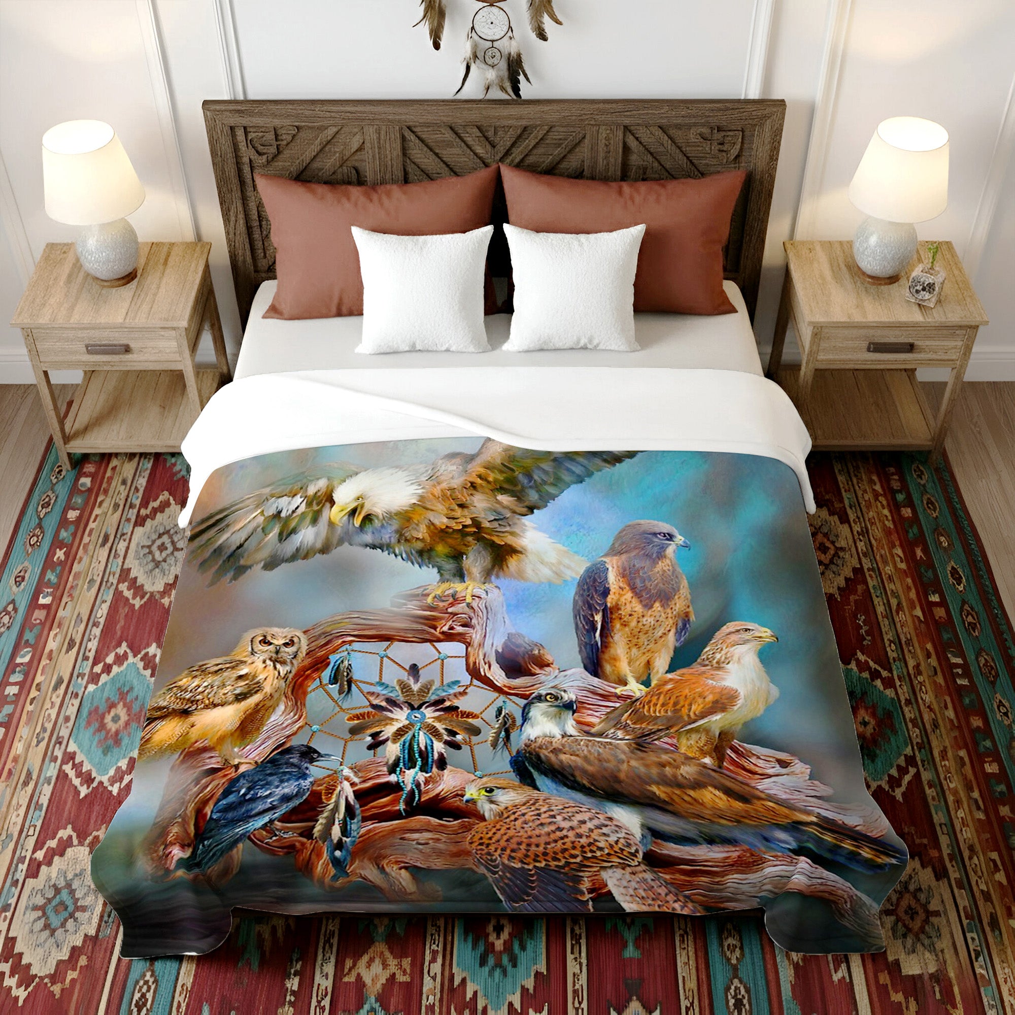Native American Spirit Birds Soft And Warm Premium Fleece Blanket