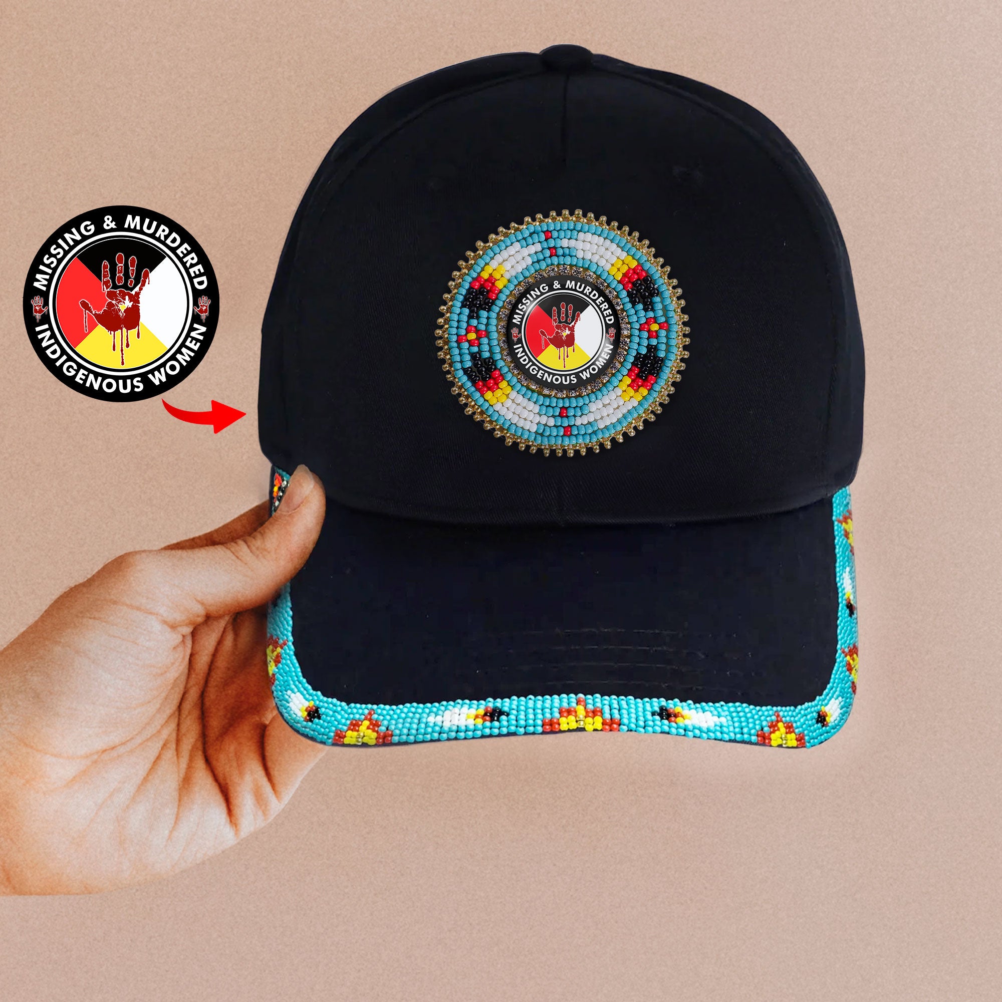 SALE 50% OFF - MMIW Red Hand Baseball Cap With Patch Brim Unisex Native American Style
