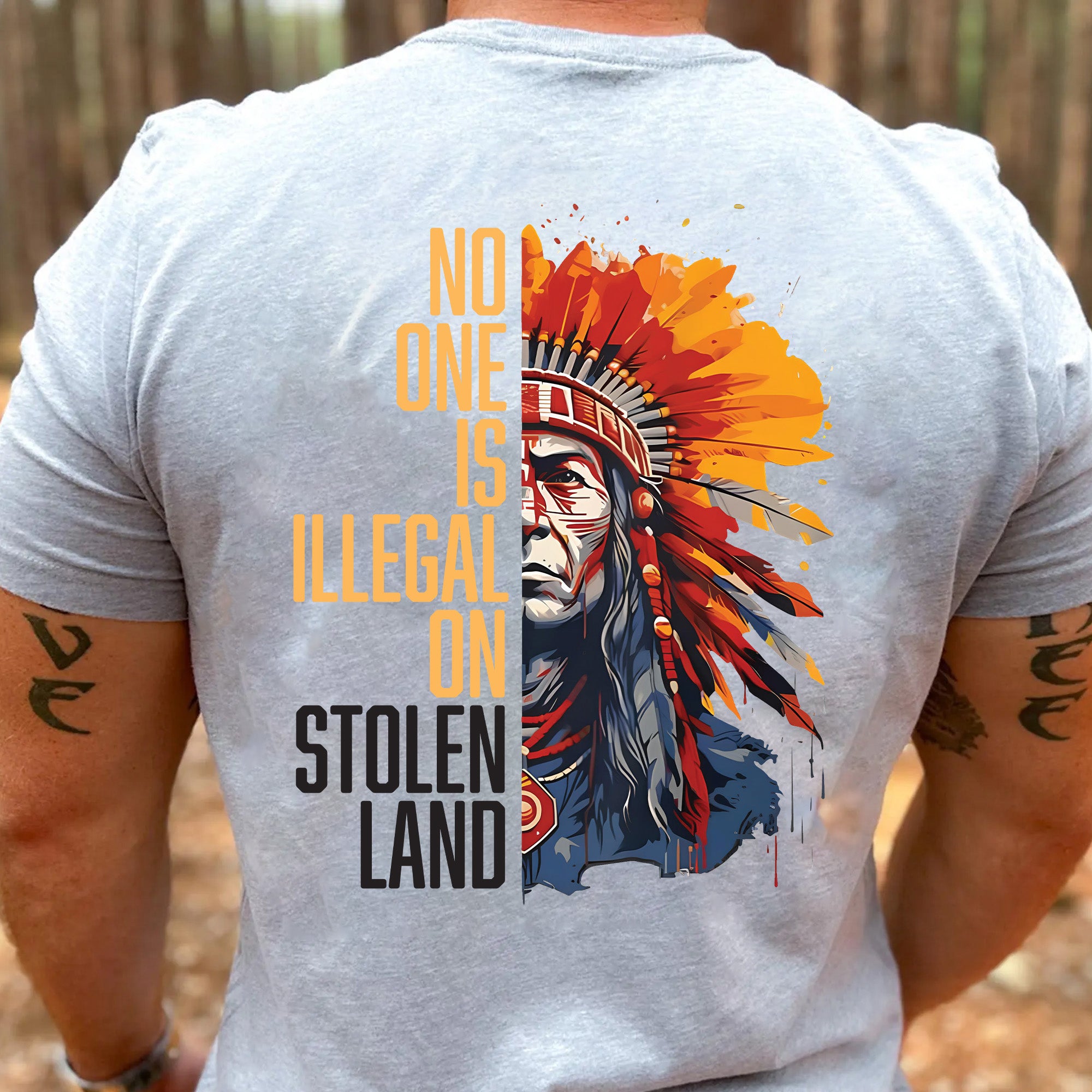 No One Is Illegal On Stolen Land Style 15 - Unisex Back T-shirt/T-shirt V-Neck/Hoodie/Sweatshirt