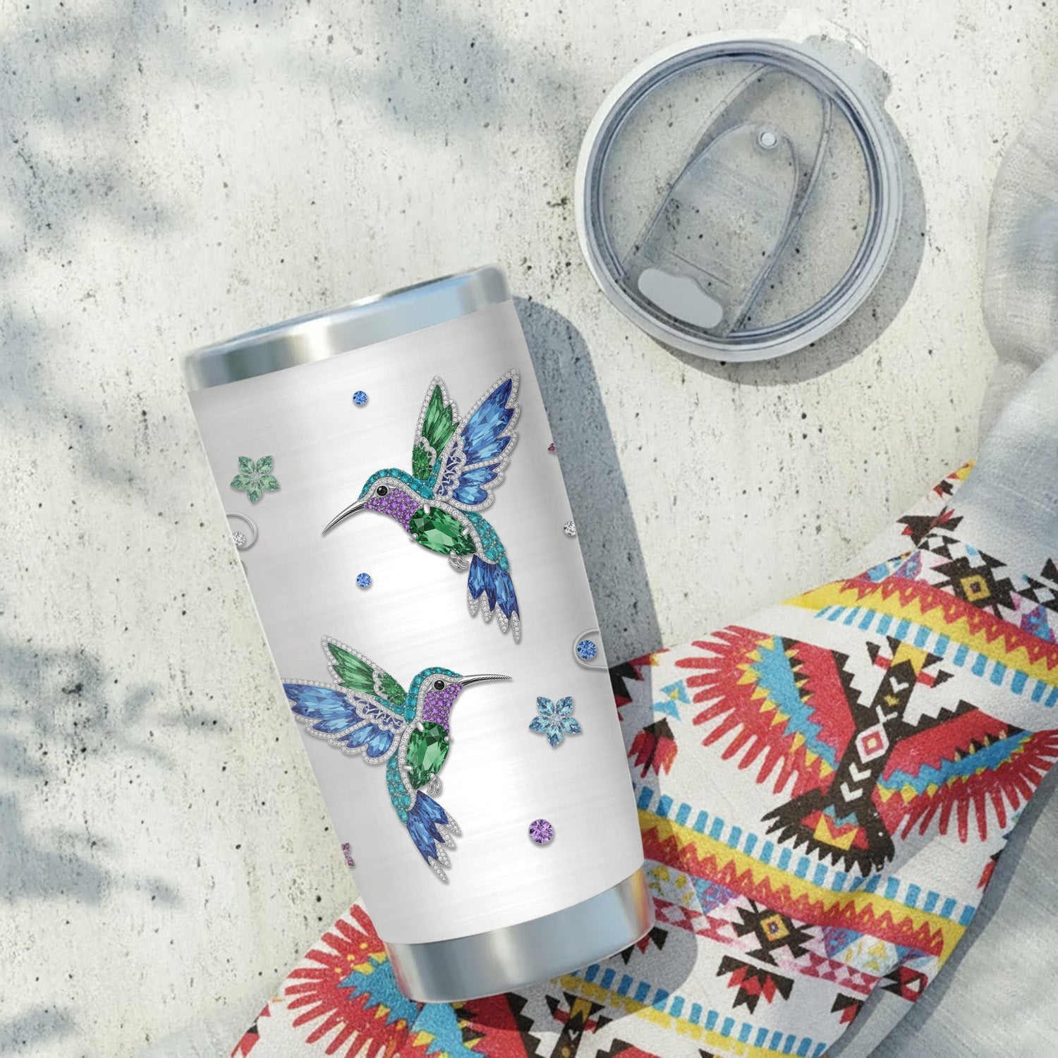 Crystal Hummingbird Tumbler Stainless Steel Drinking Cup (Custom Name)