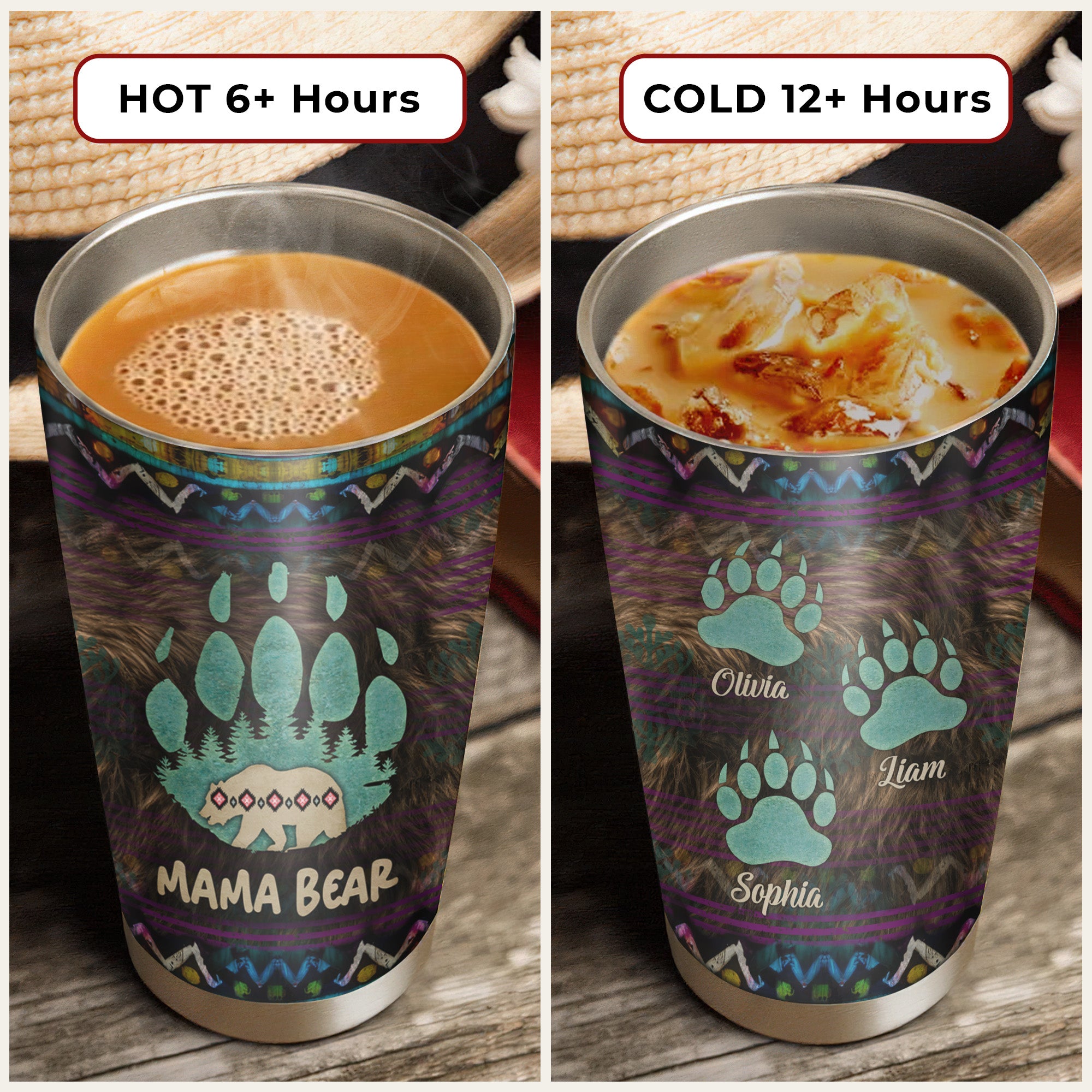 Native American Mama Bear Tumbler Stainless Steel Drinking Cup (Custom Name Design)