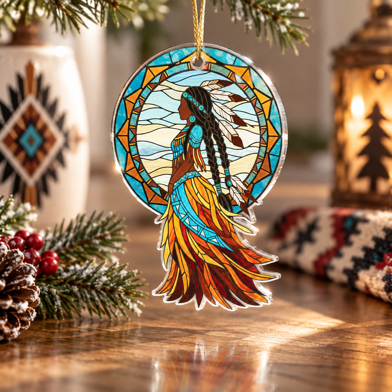 Indigenous Tribal Woman Ornament Native American Unique Gift Decor Flat Acrylic