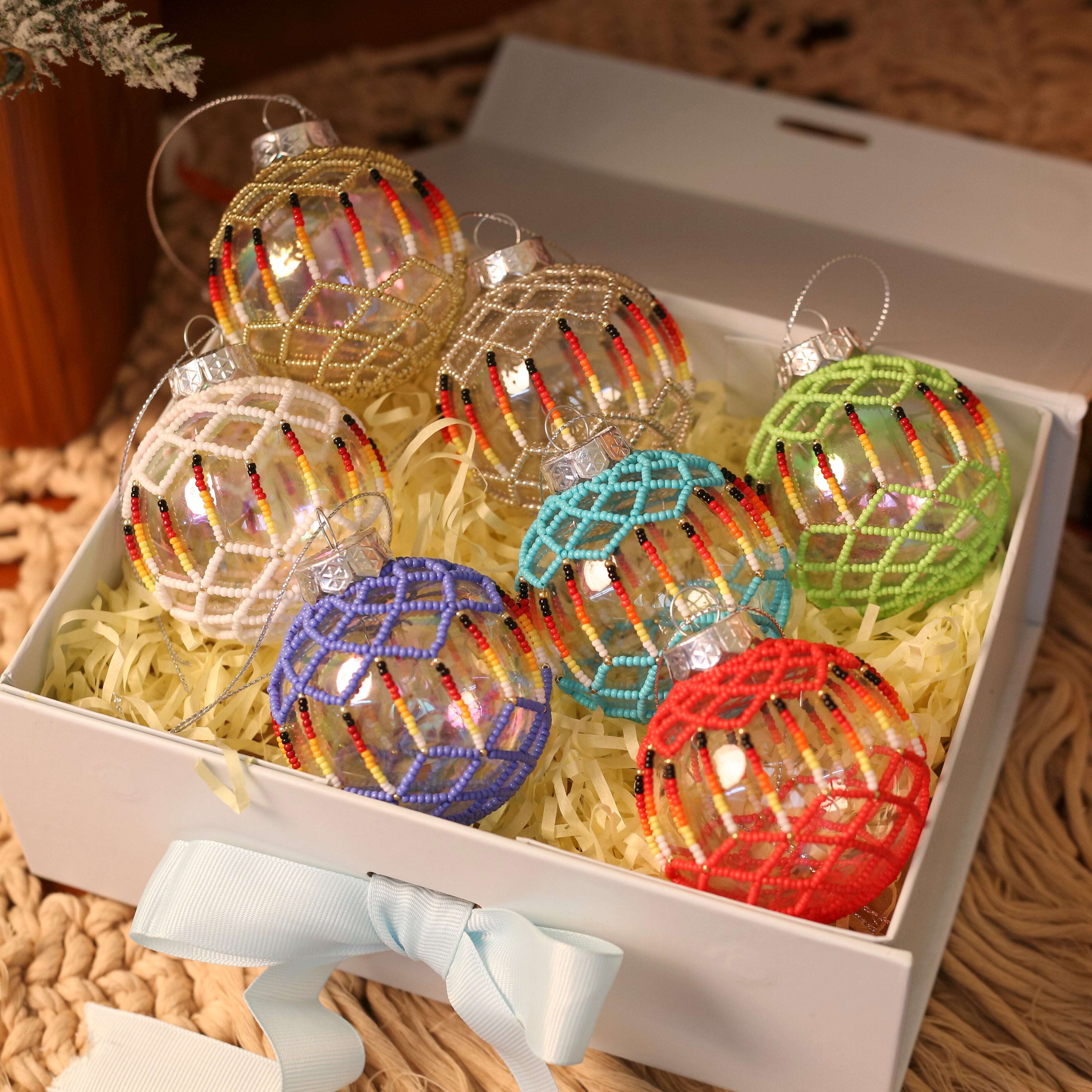 Purple Beaded Handmade Ornament Holiday Decor Gifts