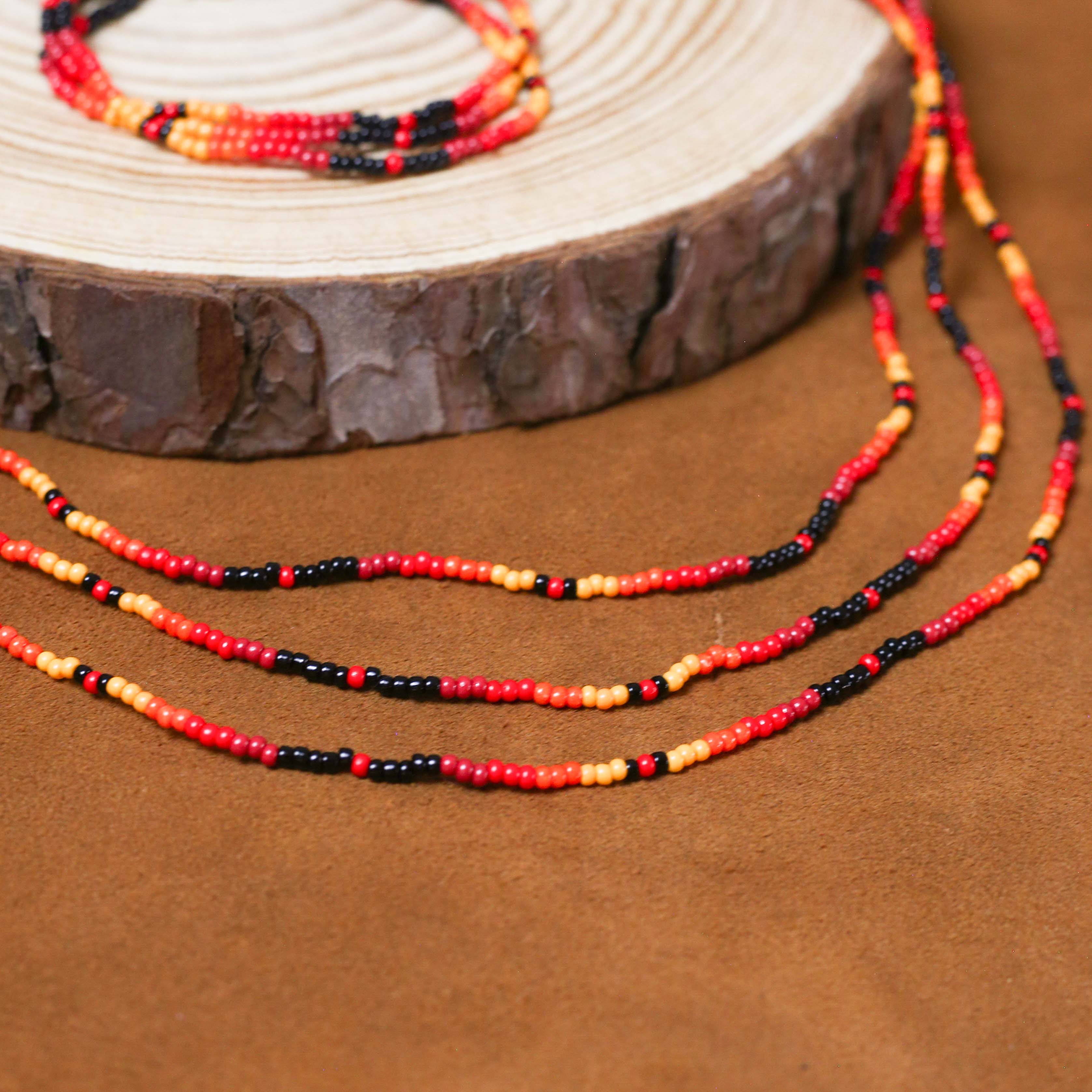 Sunset Harmony Beaded Necklace – Red, Orange, Yellow, and Black Design