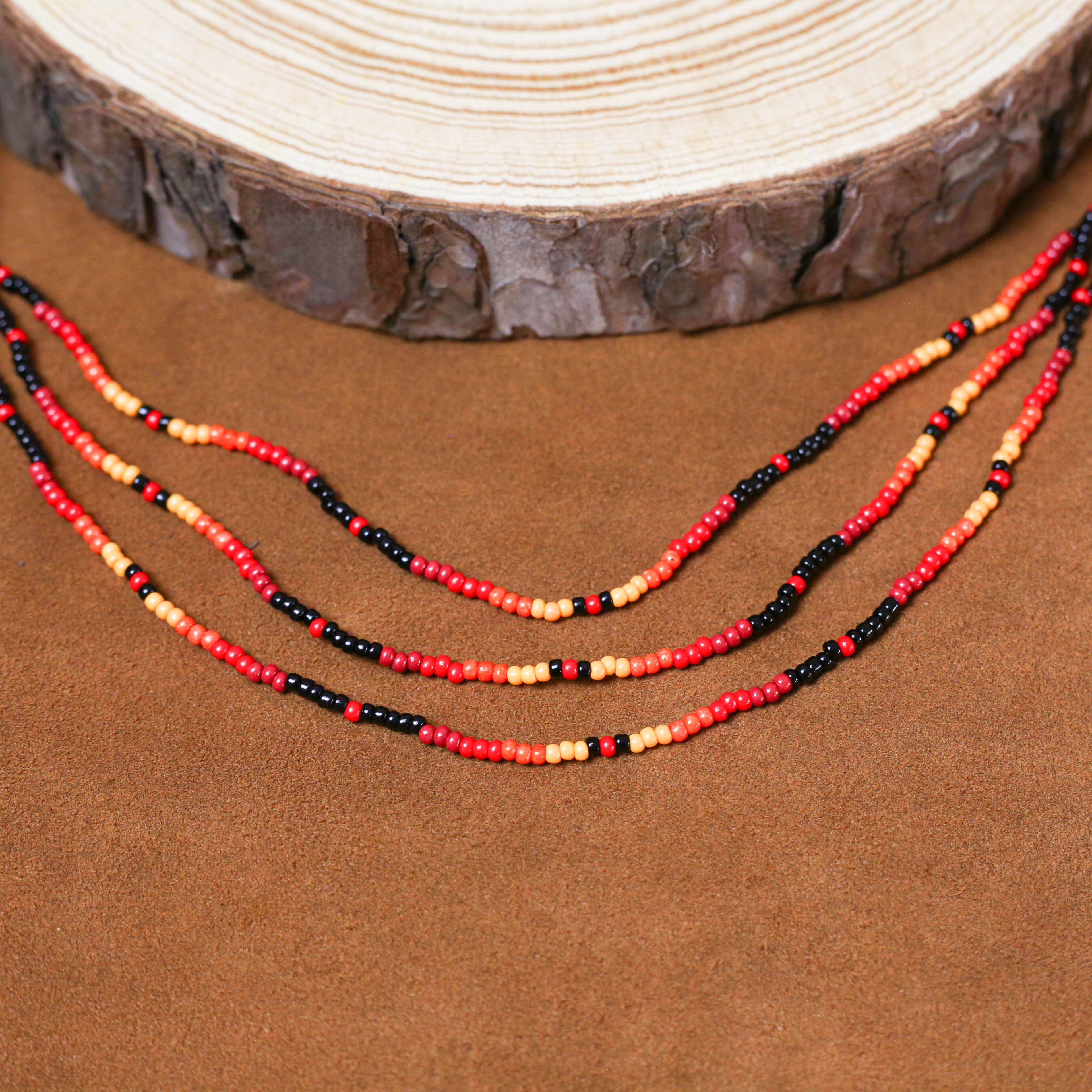 Sunset Harmony Beaded Necklace and Bracelets Set – Red, Orange, Yellow, and Black Design